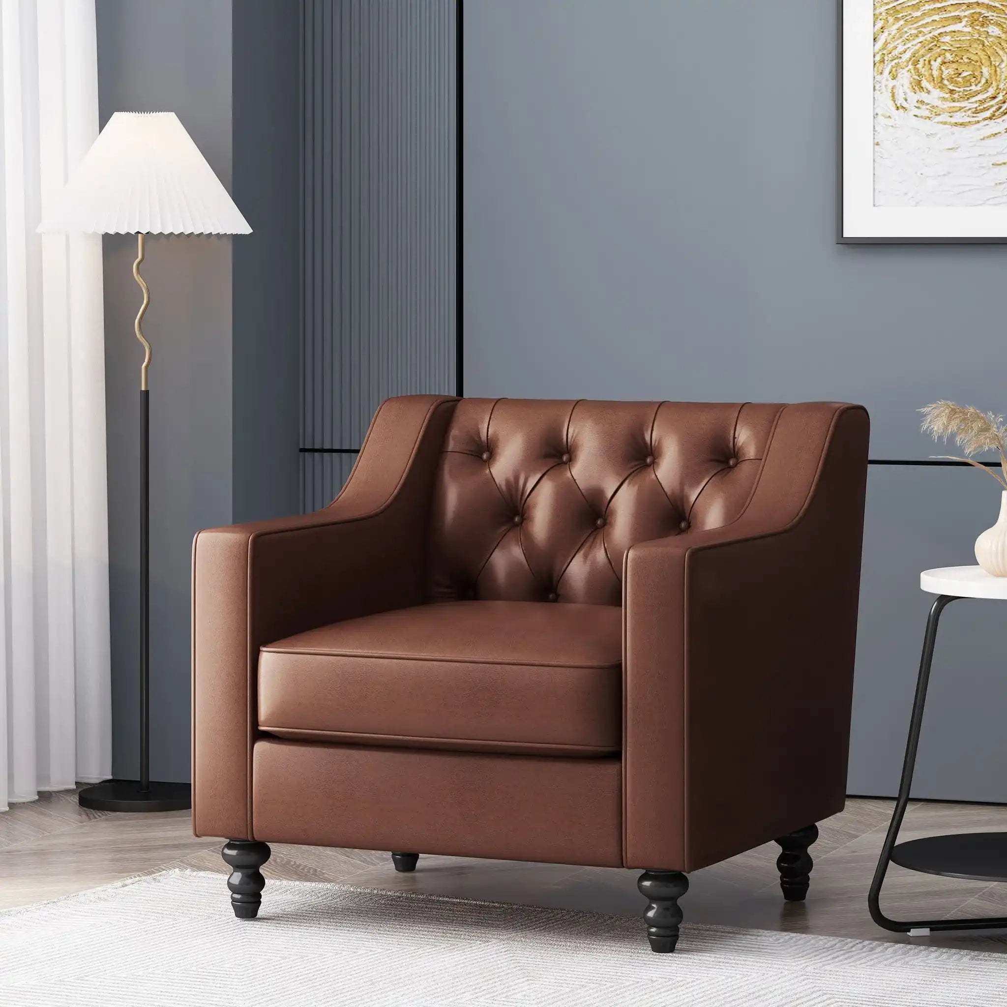 Contemporary Club Chair With Button Tufting And Birch Wood Legs