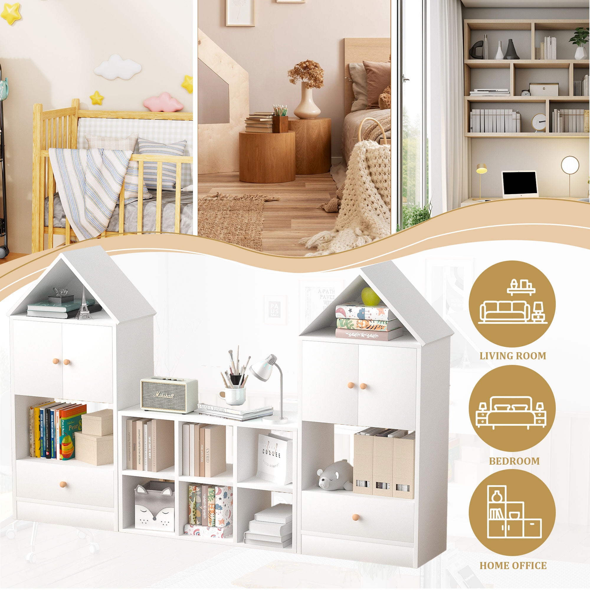 Versatile Children's Bookshelf With House Shaped Design, Multi Functional Storage For Books And Toys