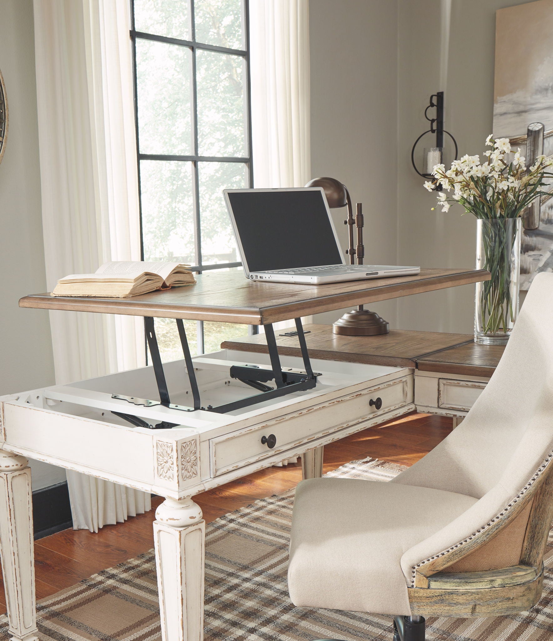 Realyn - Home Office Lift Top Desk - White / Brown - Best Buy Furniture