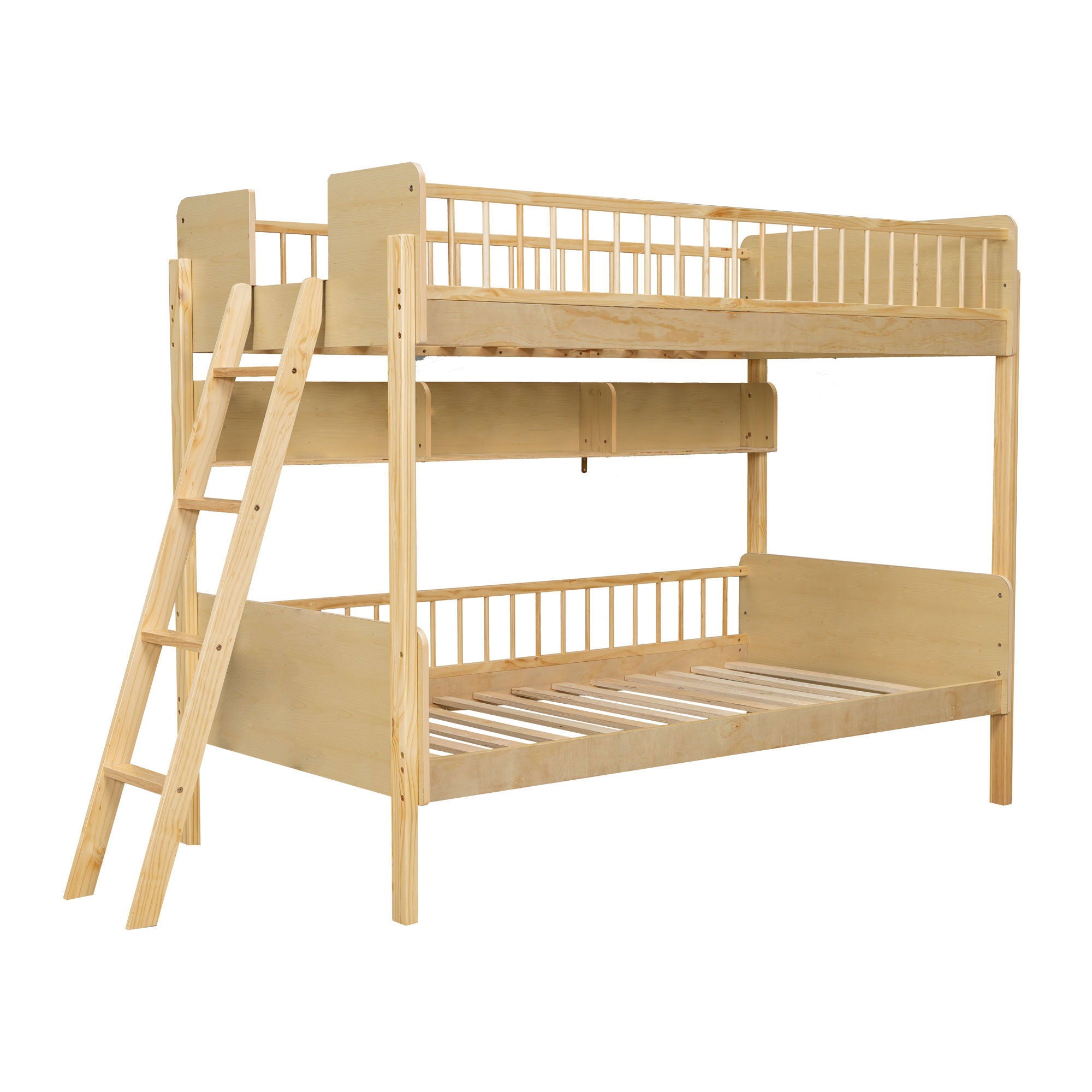 Bunk Bed With 3 Storage Shelves, Adjustable Ladder Left Or Right