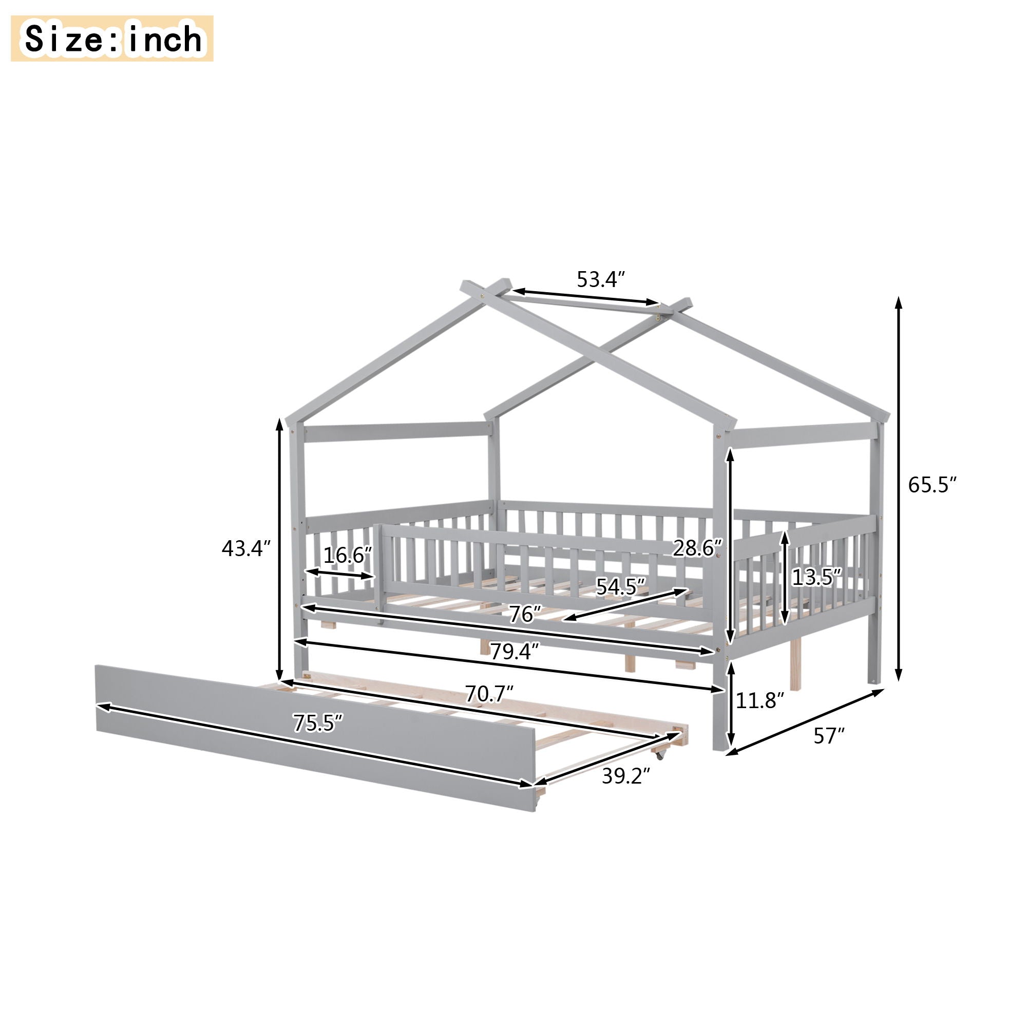 Creativity House Bed With Twin Size Trundle