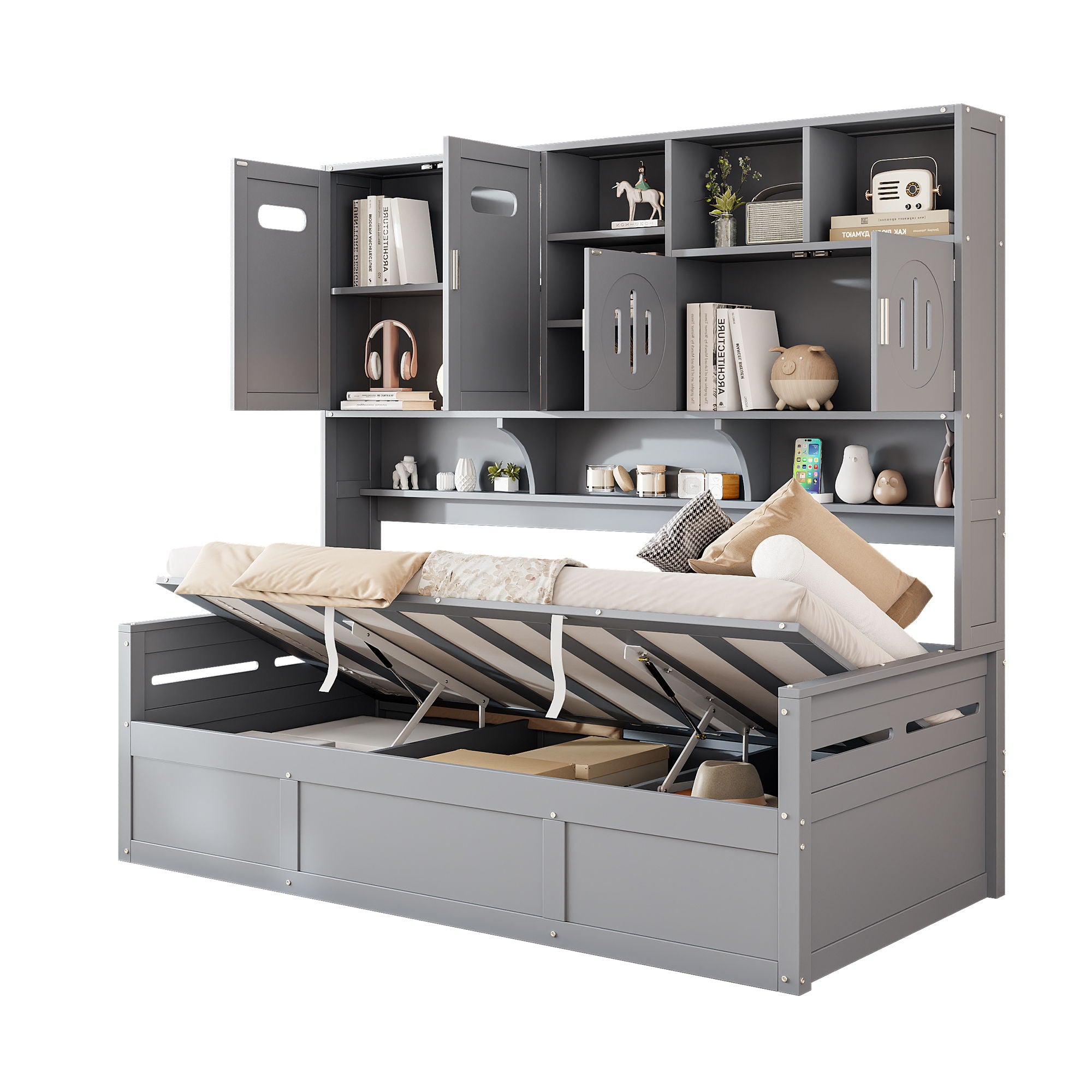 Daybed With All-In-One Cabinet And Shelf