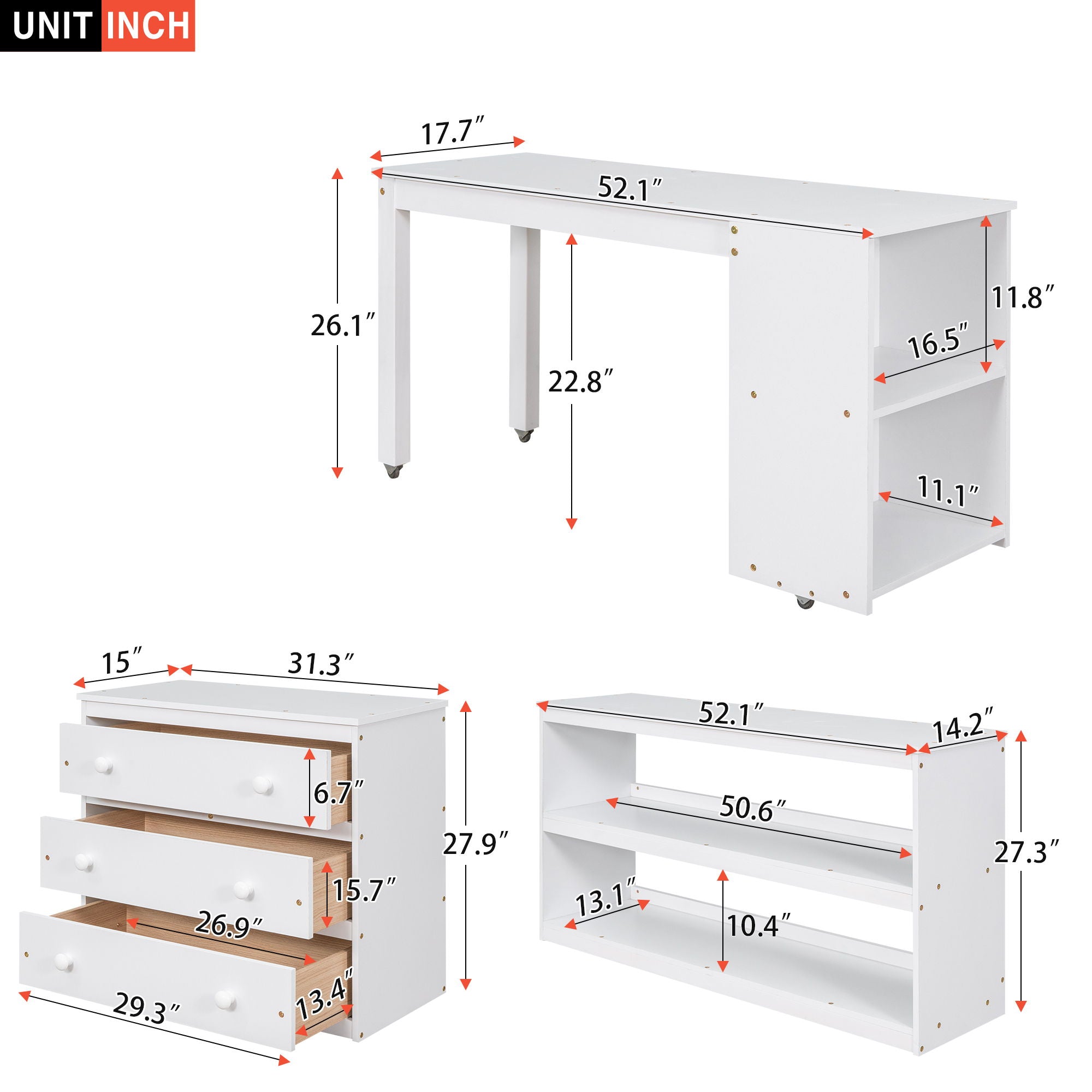 Loft Low Study Bed With Cabinet, Shelves And Rolling Portable Desk, Multiple Functions
