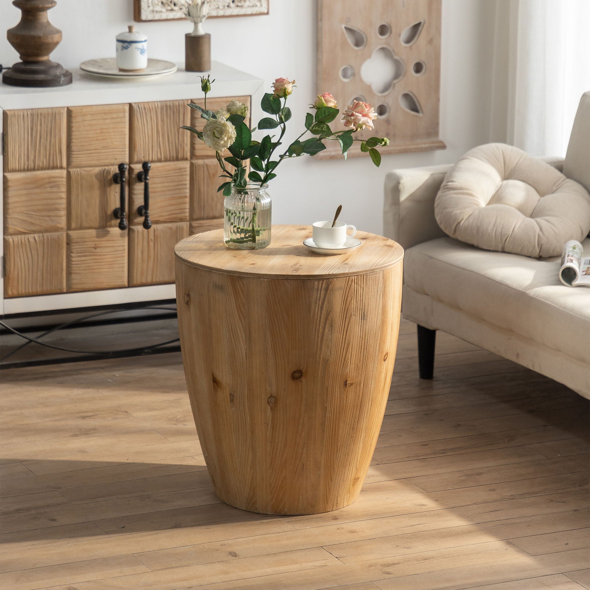 Vintage Style Barrel Coffee Table With Storage