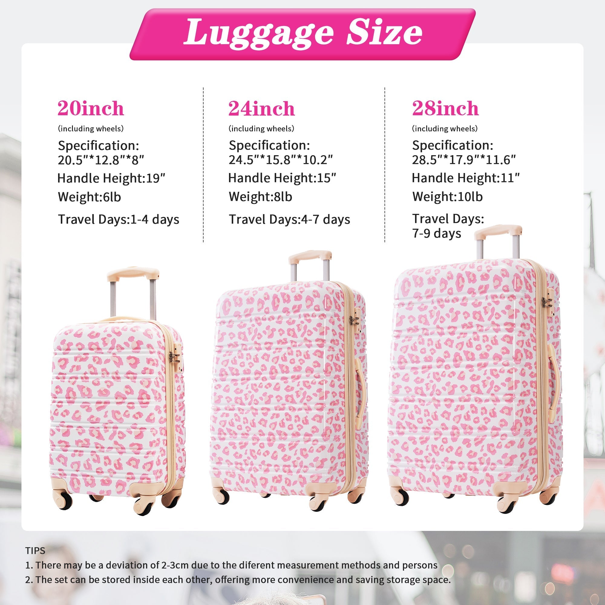 Hardshell Luggage Sets 3 pcs Spinner Suitcase with TSA Lock Lightweight Luggages
