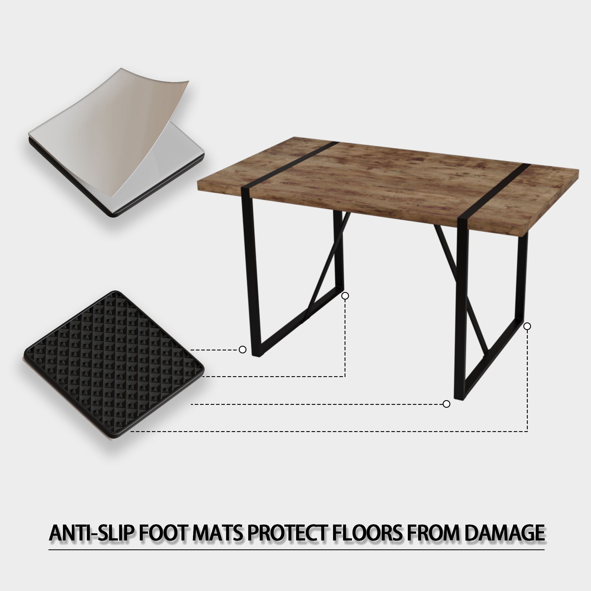 Modern Rural Industrial Dining Table, 55" Rectangular Wood With Metal Legs, Seats 4 - 6 - Wood