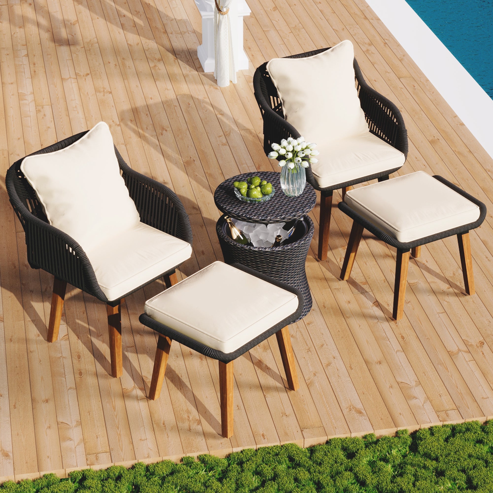 5 piece Woven Rope Outdoor Patio Set