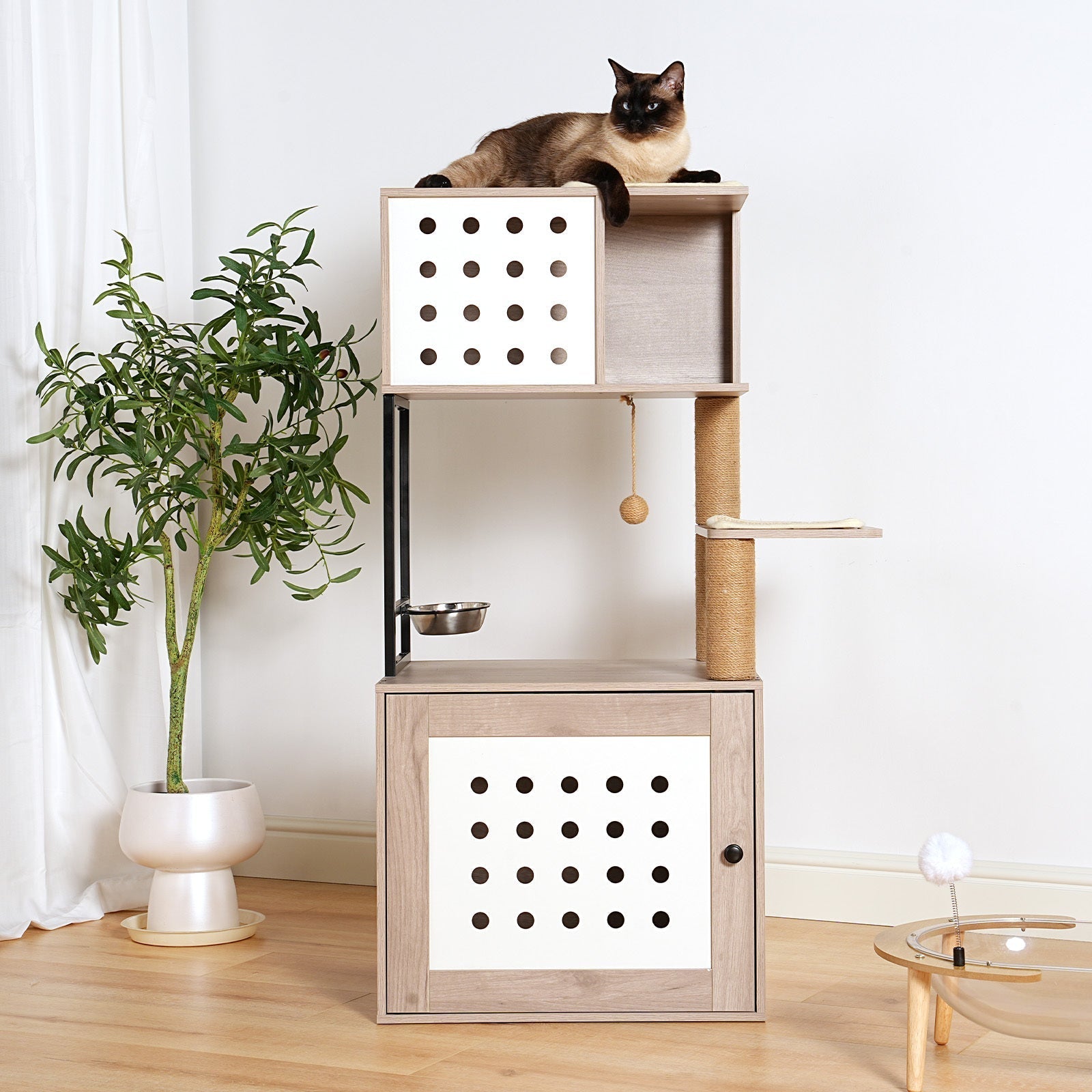 Cat Tree with Litter Box Enclosure and Large Hammock