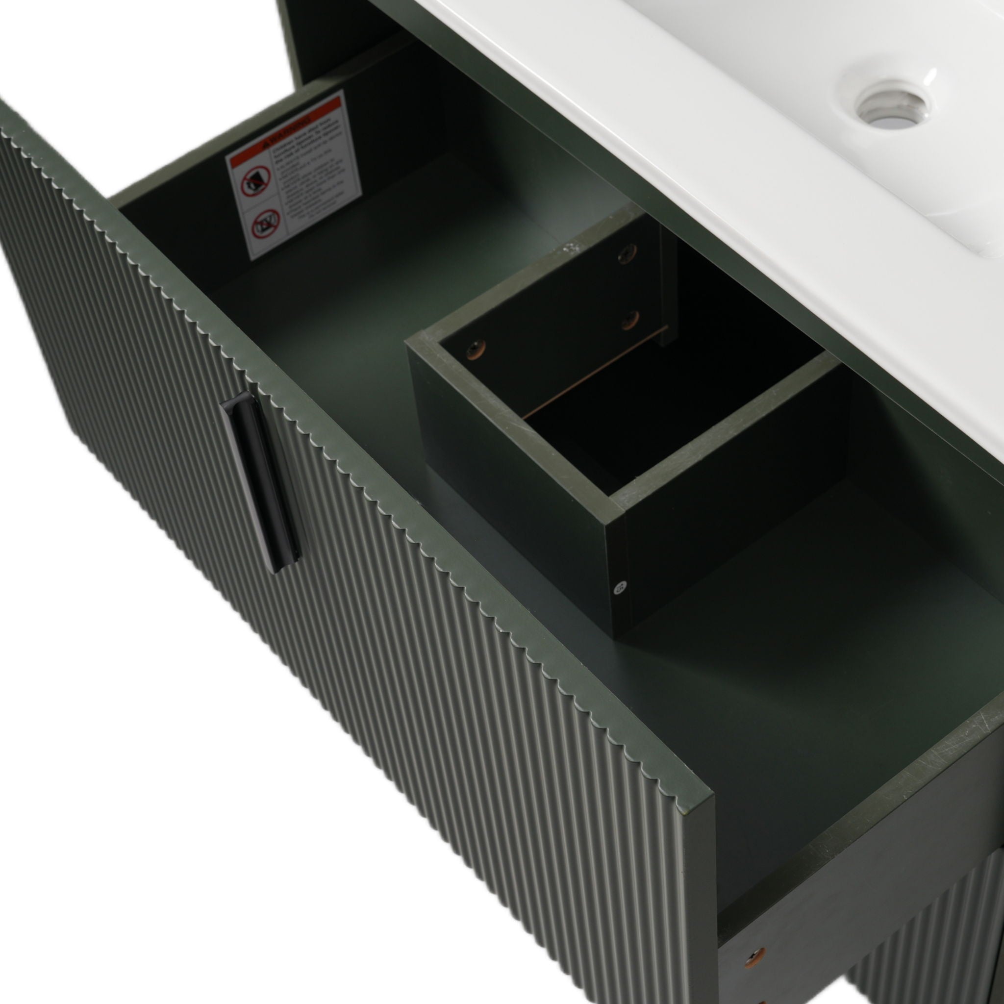 Bathroom Vanity With Ceramic Sink, Fluted Design