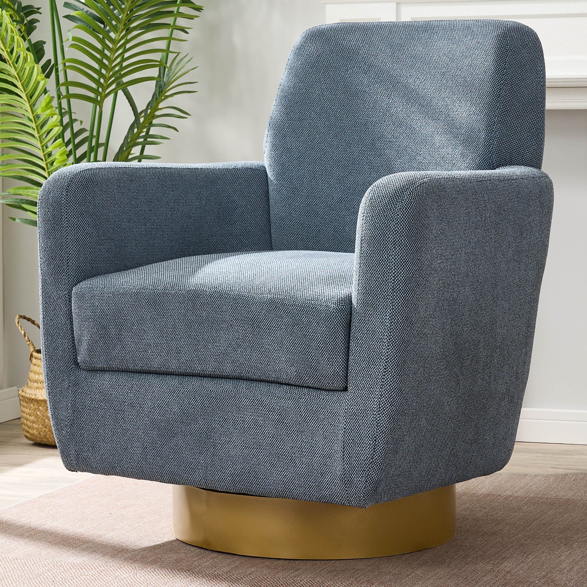 Modern-Blue-Swivel-Barrel-Chair-–-Cotton-Linen-Upholstery,-360°-Rotation-Accent-Chairs