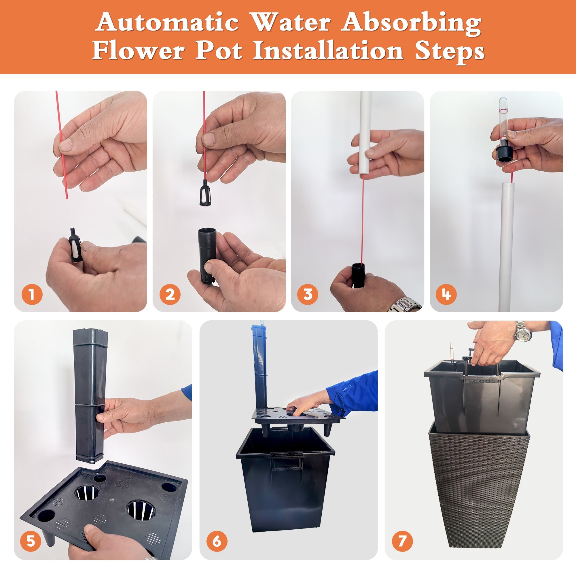 Pack of 2 Square Planters with Automatic Watering System - 22 Inch