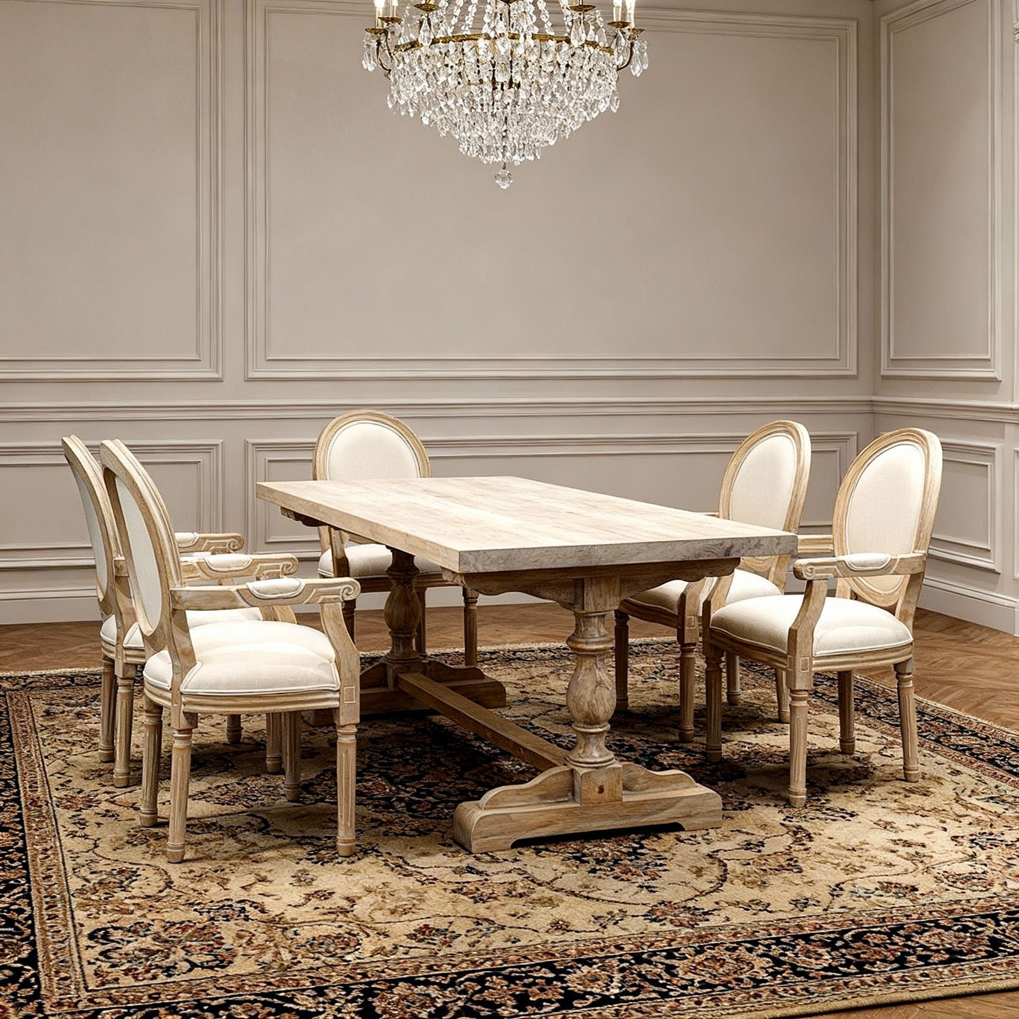 French Vintage Upholstered Fabric Dining Armchair (Set of 2) - Beige