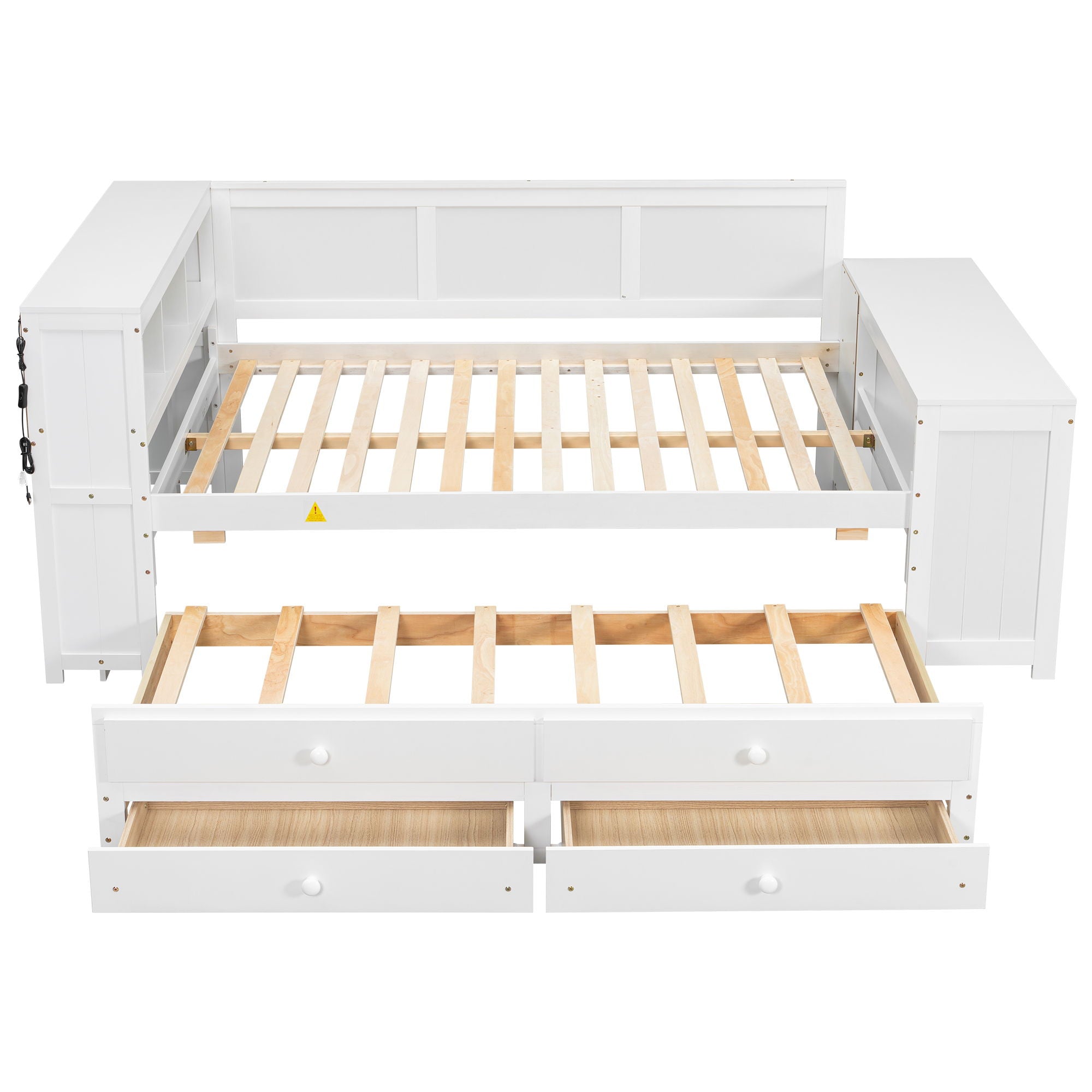 Daybed With Storage Shelves, Drawers, Trundle, Charging Station, LED Light, Desk And Cabinet