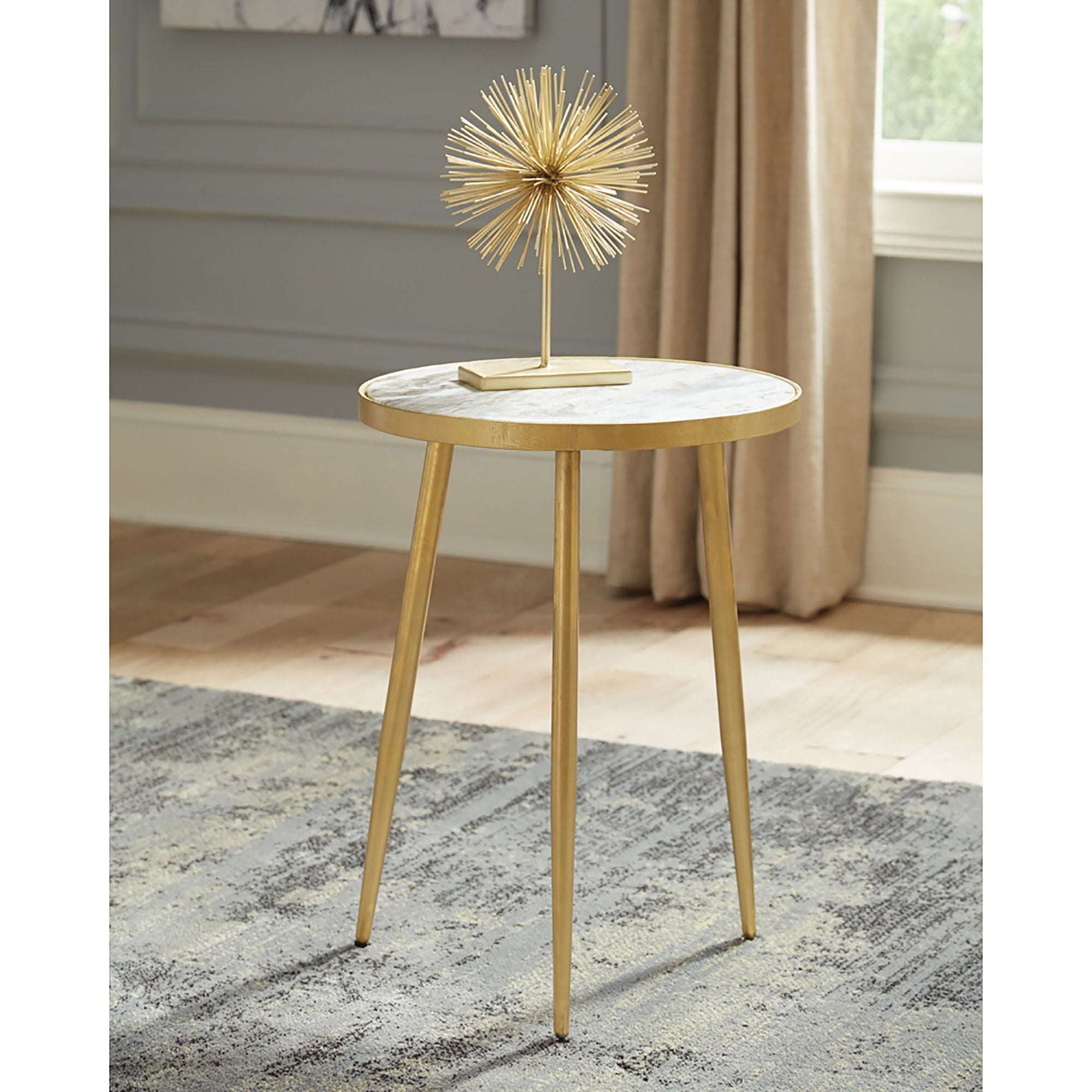 Delilah - Marble And Table Elegant Round Design With Polished - White / Gold