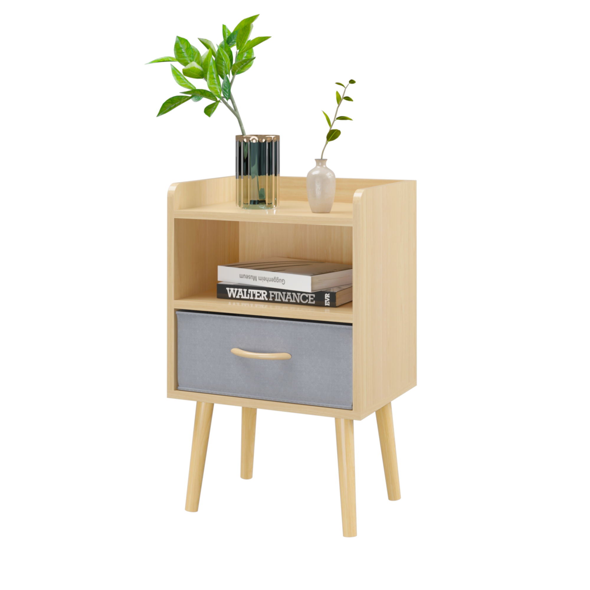 Nightstand With Collapsible Drawer, 2 Tier Storage End Table For Bedroom