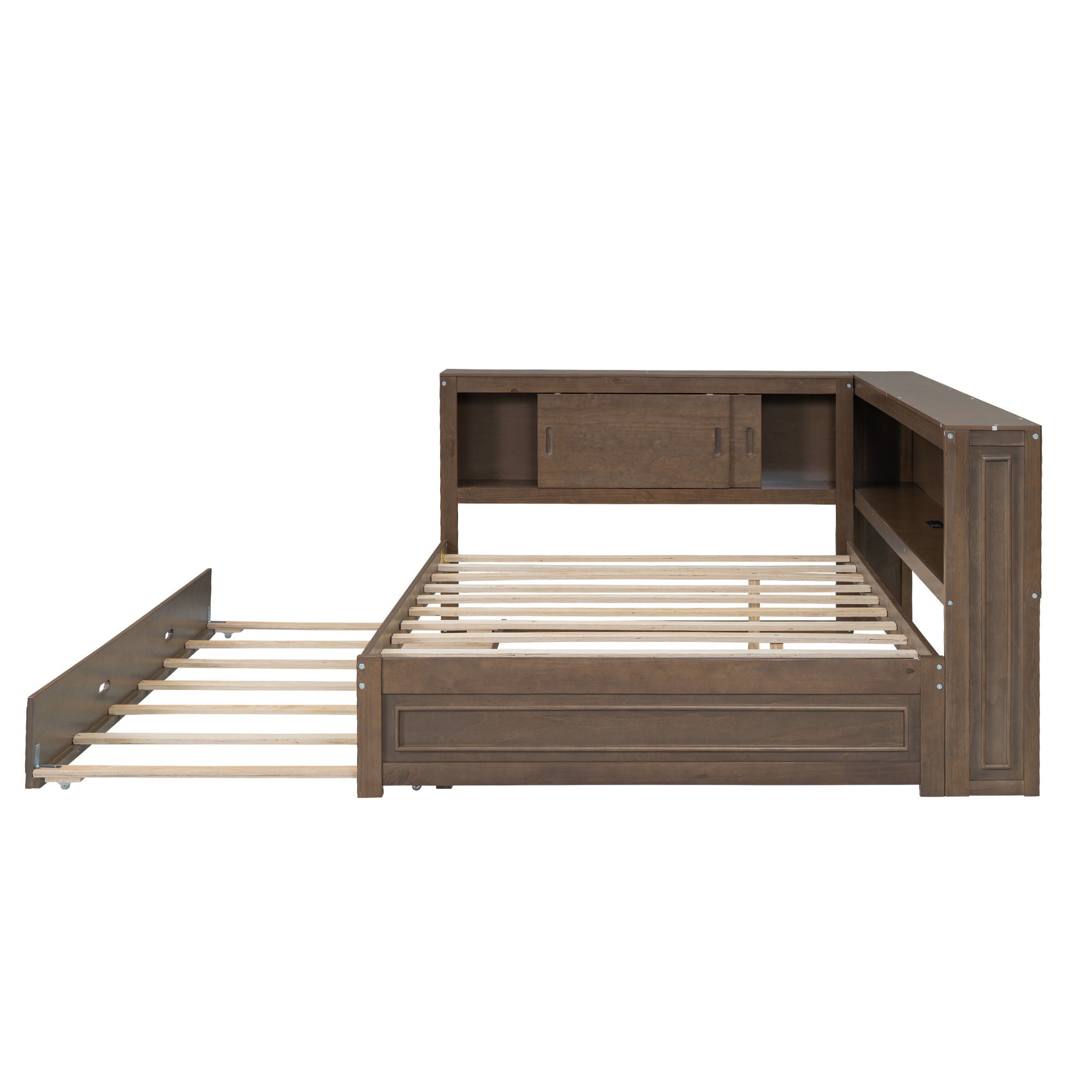 Daybed With Storage Shelves, LED, USB, And Trundle