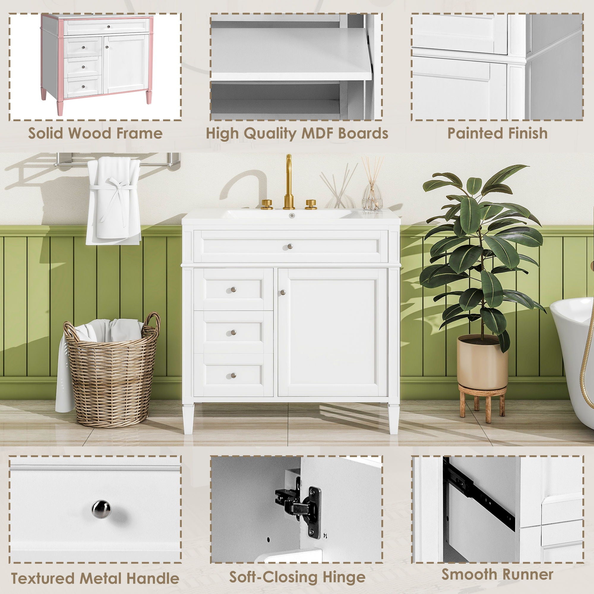 Bathroom Vanity With Top Sink, 2 Drawers And Tip Out Drawer