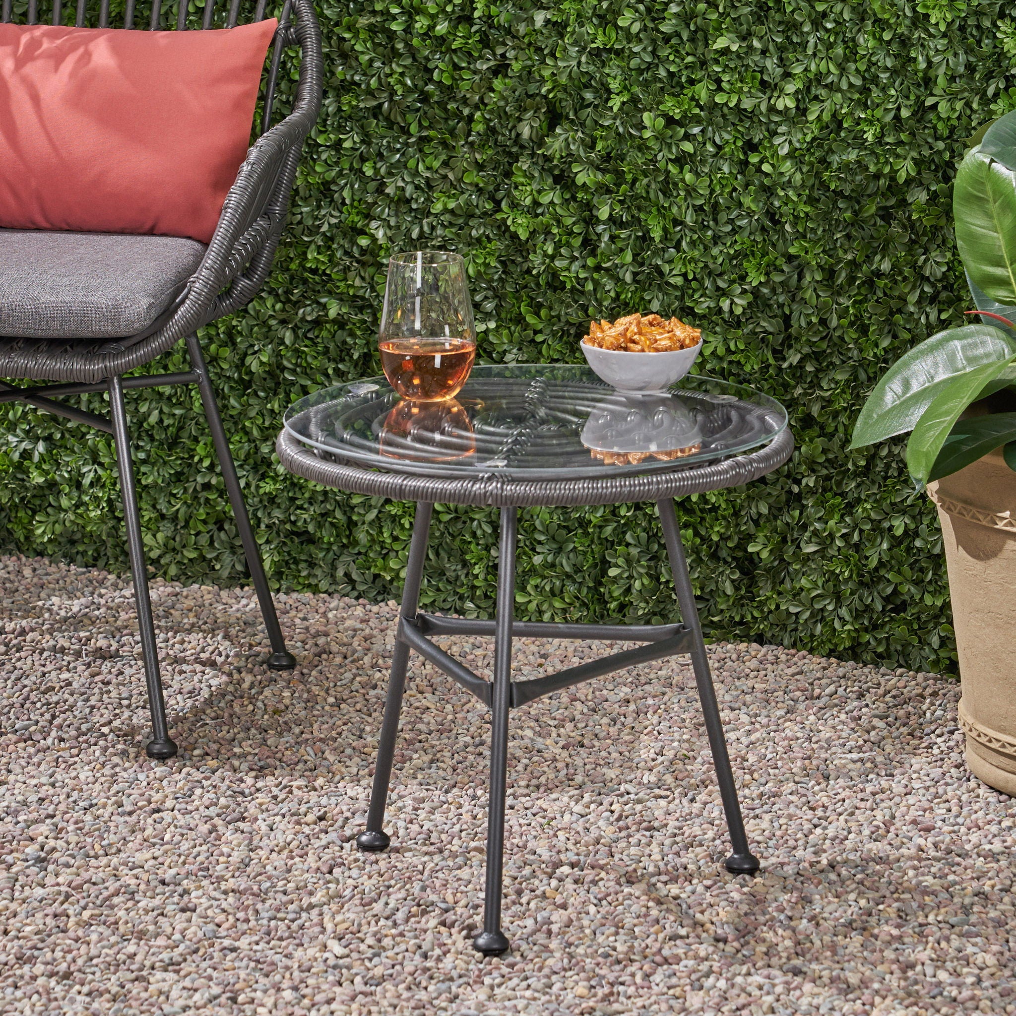 Petrichor - Outdoor Side Table With Tempered Glass And Steel Frame - Best Buy Furniture