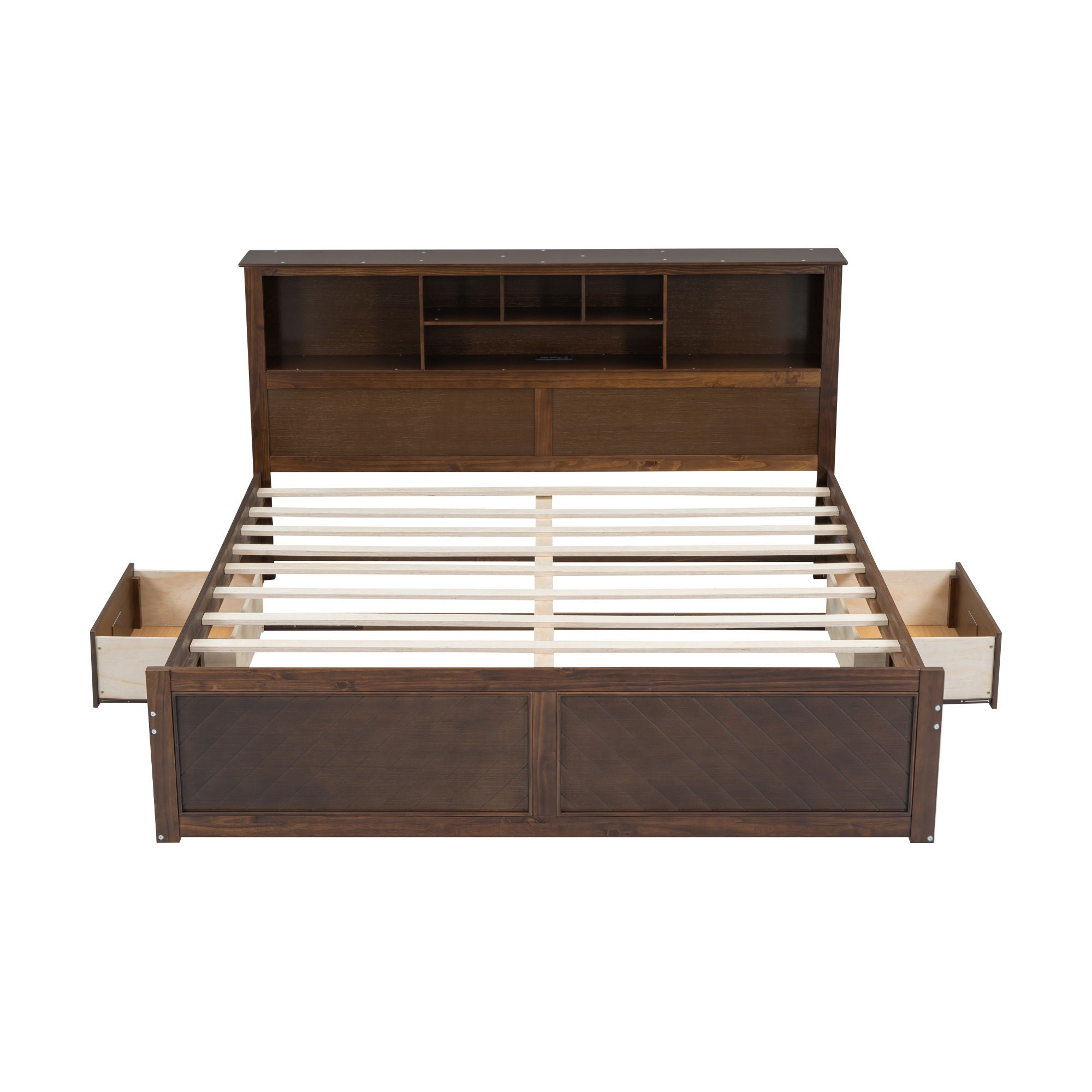 Platform Bed With Multi Storage Headboard, USB And Drawers