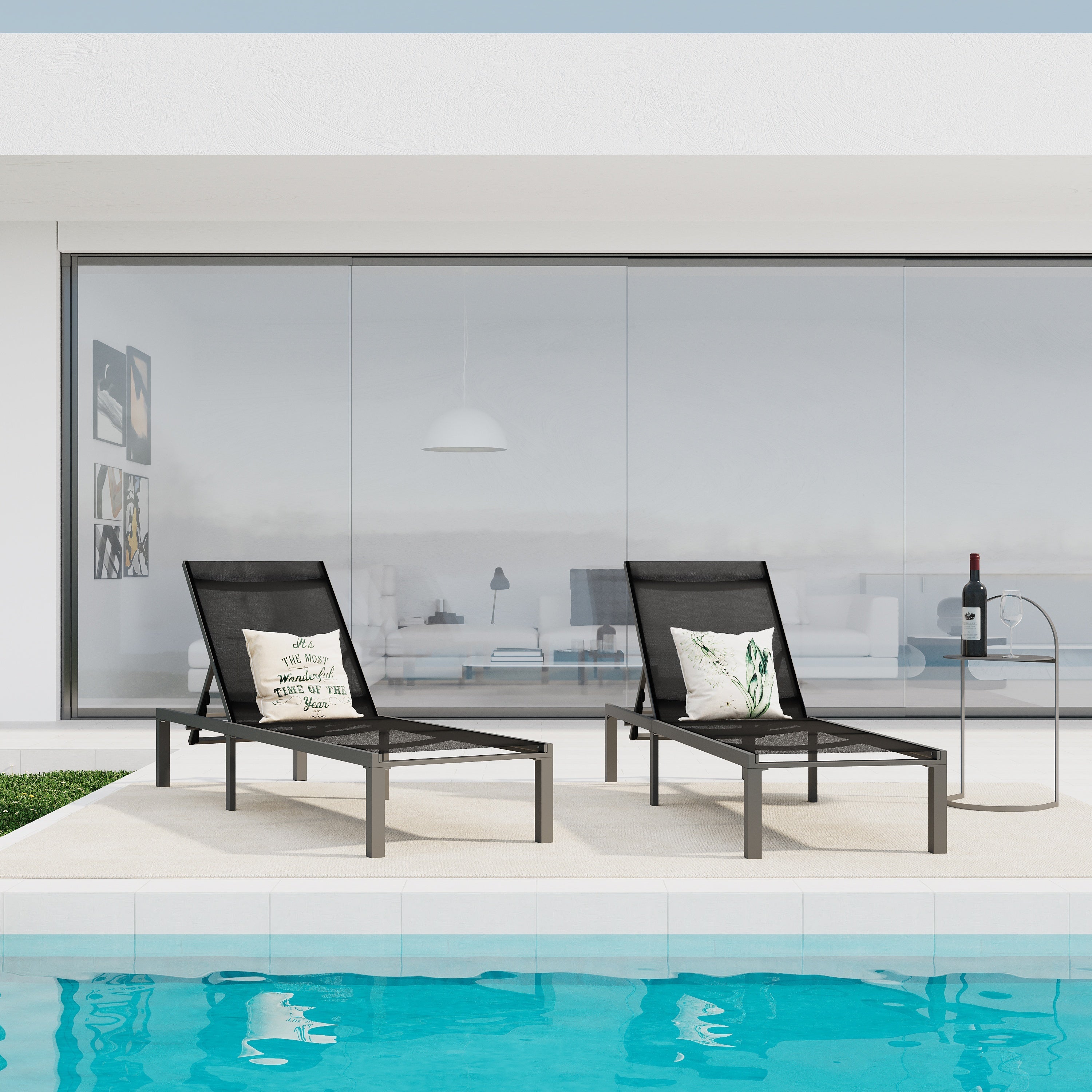 Westport Adjustable Outdoor Chaise Lounge Set of 2 Black Aluminum Frame