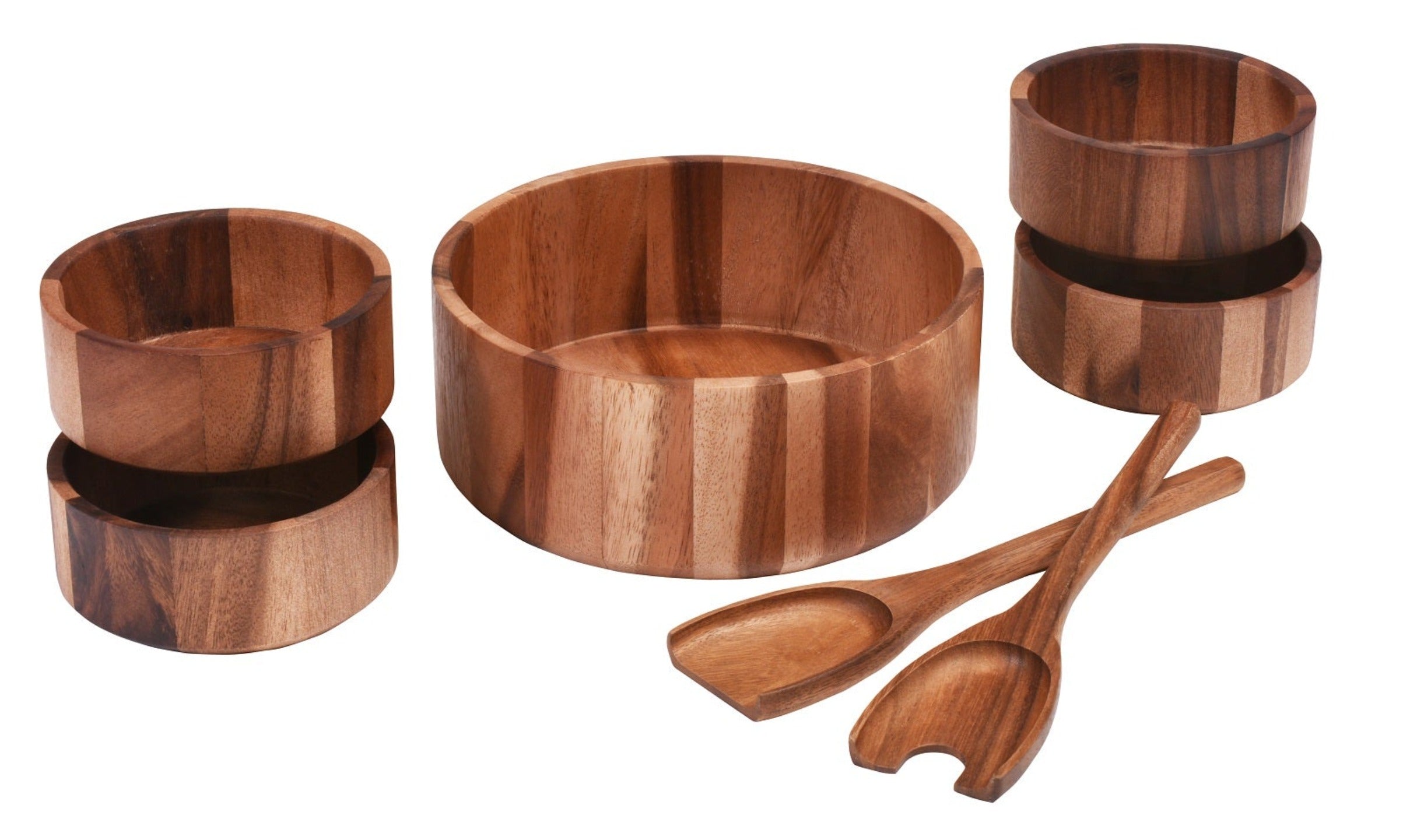 Large Salad Bowl with Servers and 4 Individual Bowls