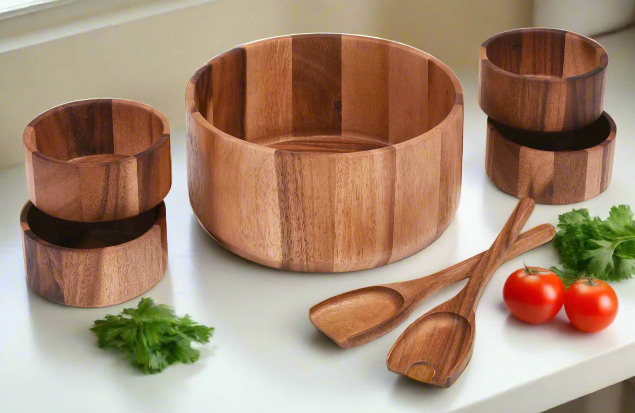 Extra Large Salad Bowl with Servers and 4 Individual Bowls