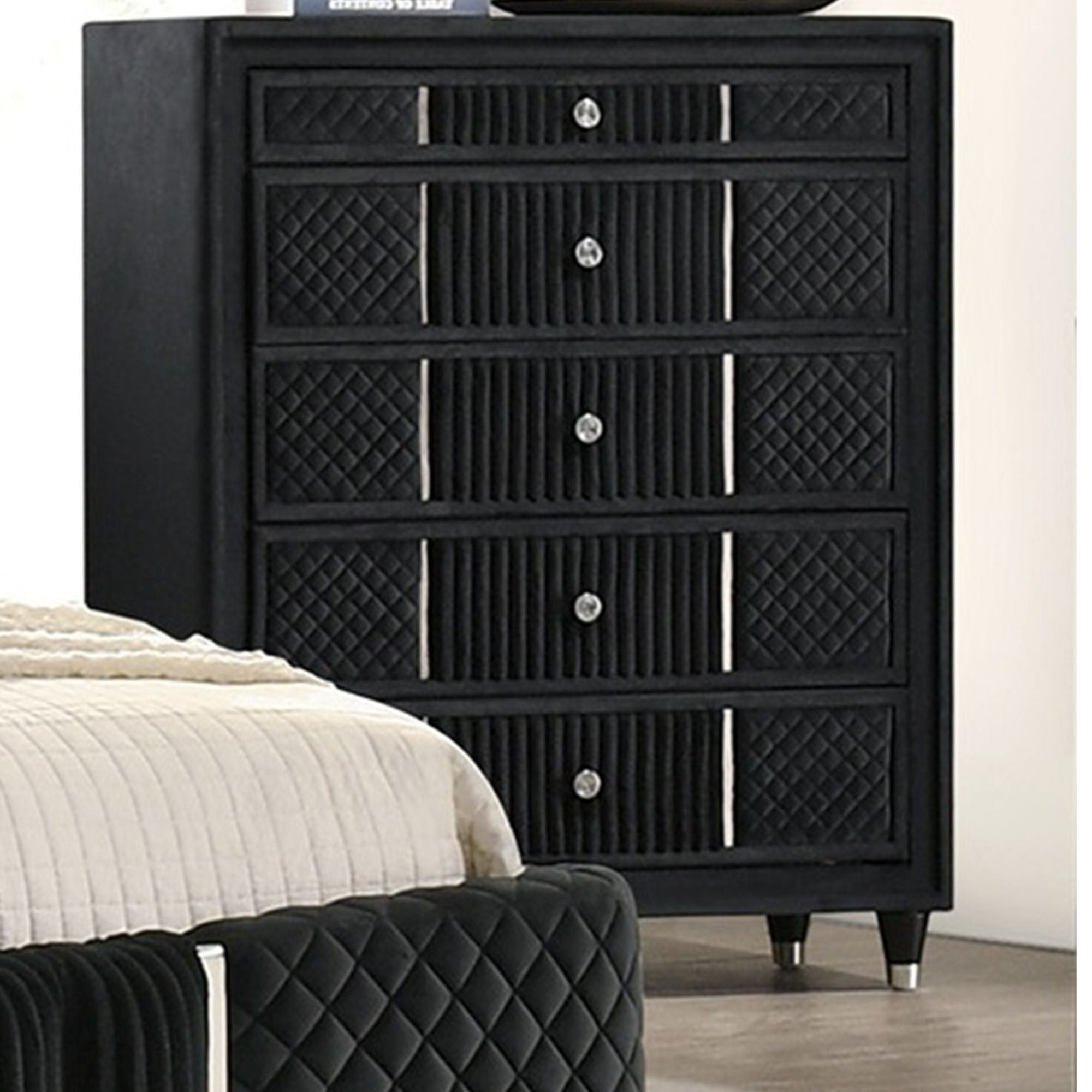 1 Piece Tall Chest Upholstery Textured - Black