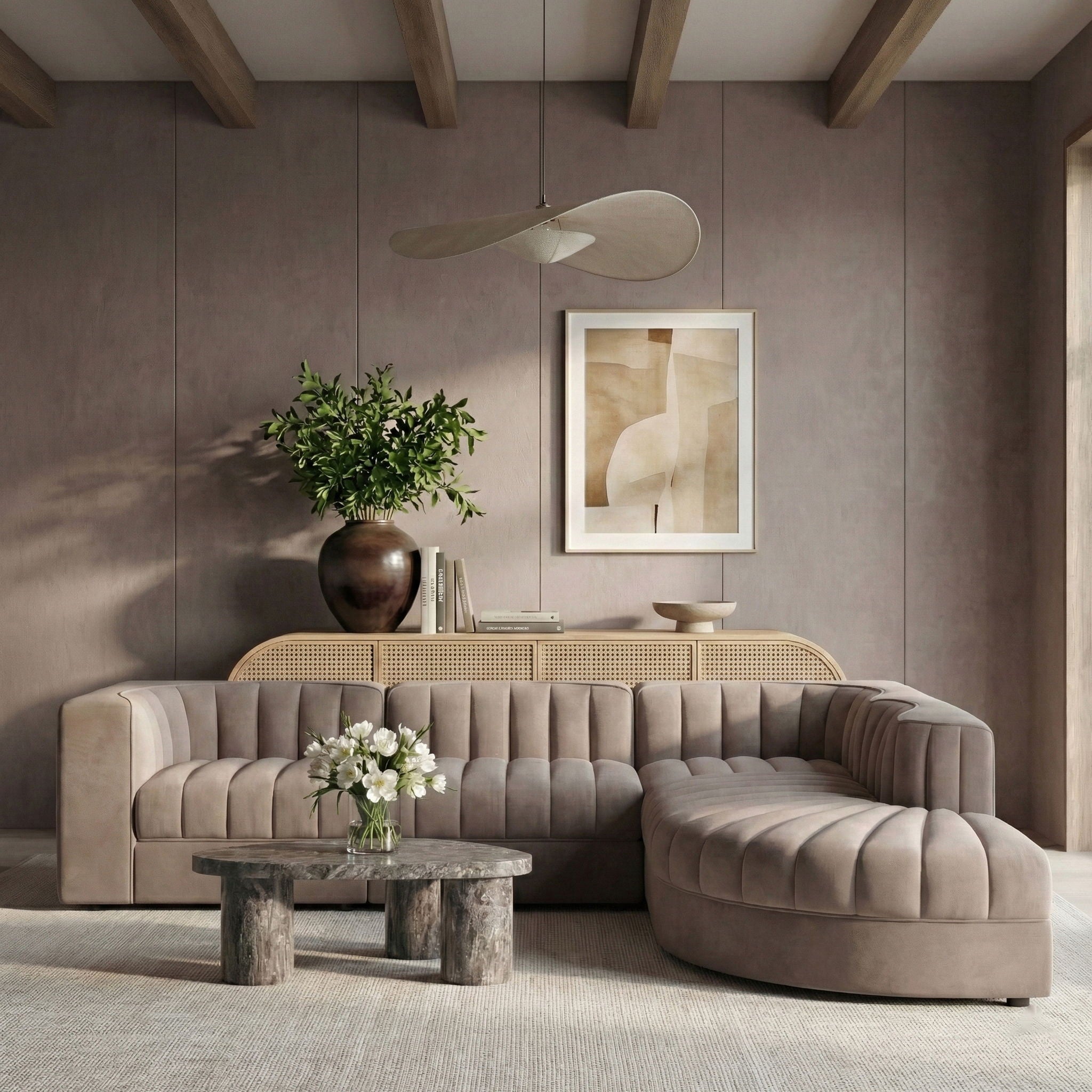 Rummi - Velvet Performance Fabric Upholstered 5 Piece Modular Sectional