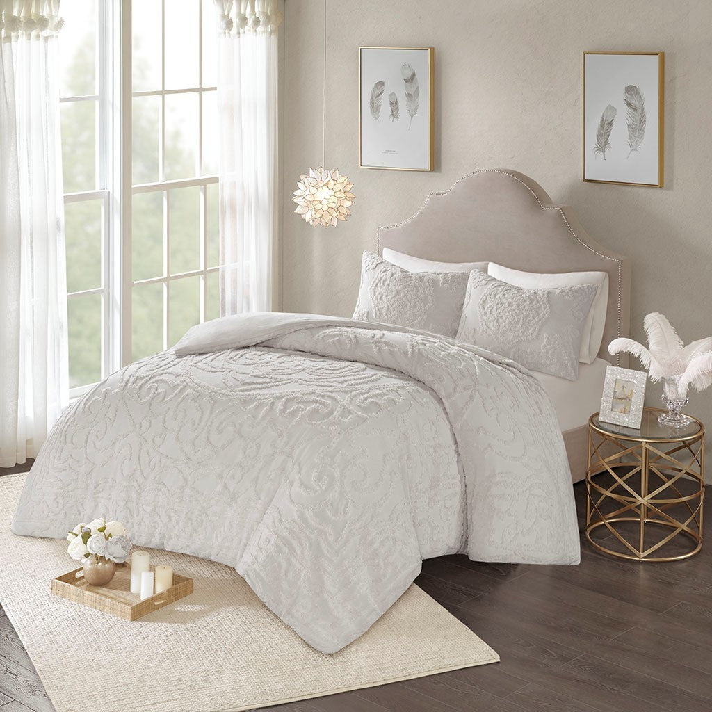 King/Cal King 3-Piece Tufted Cotton Chenille Medallion Duvet Cover Set