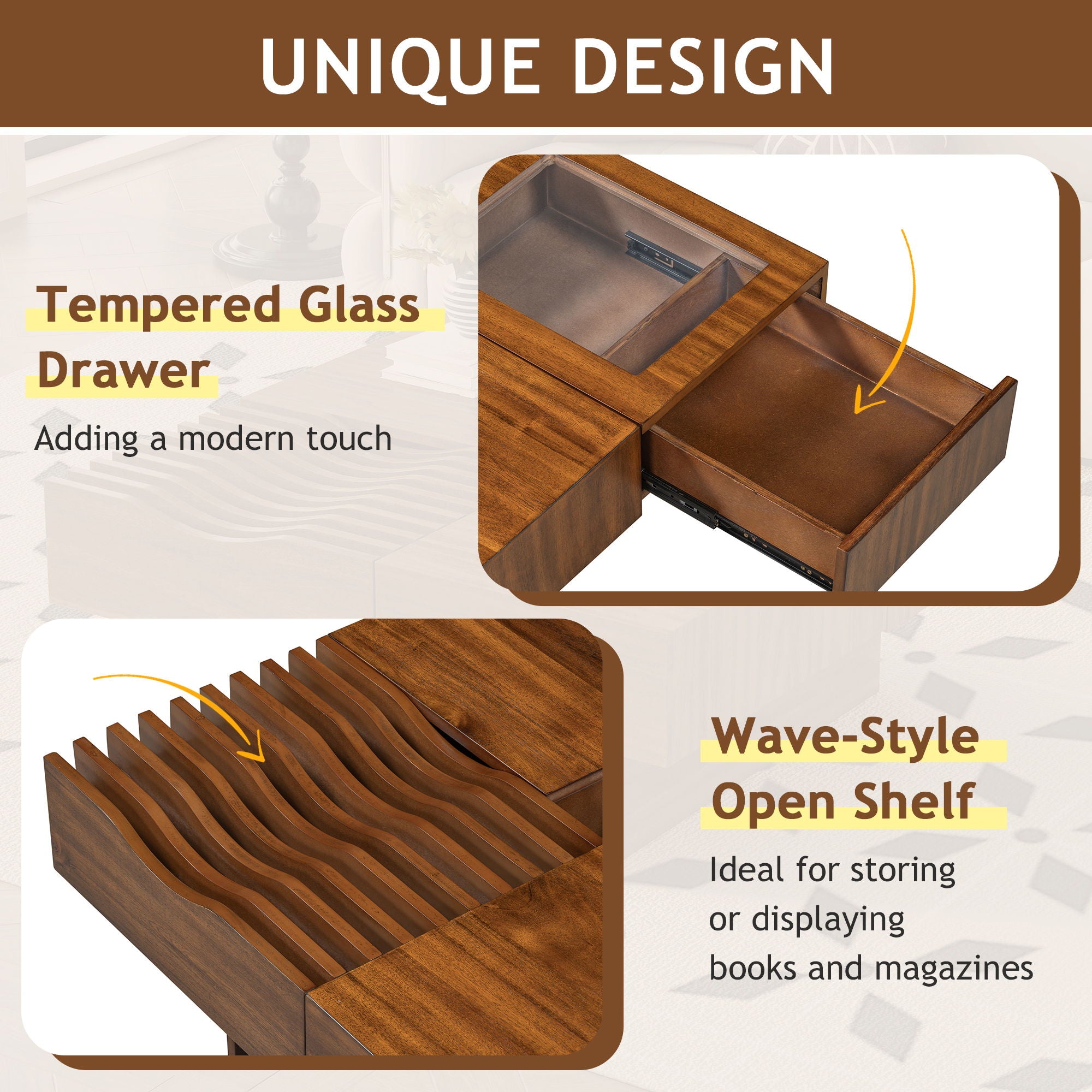 Unique Square Coffee Table With 3 Drawers