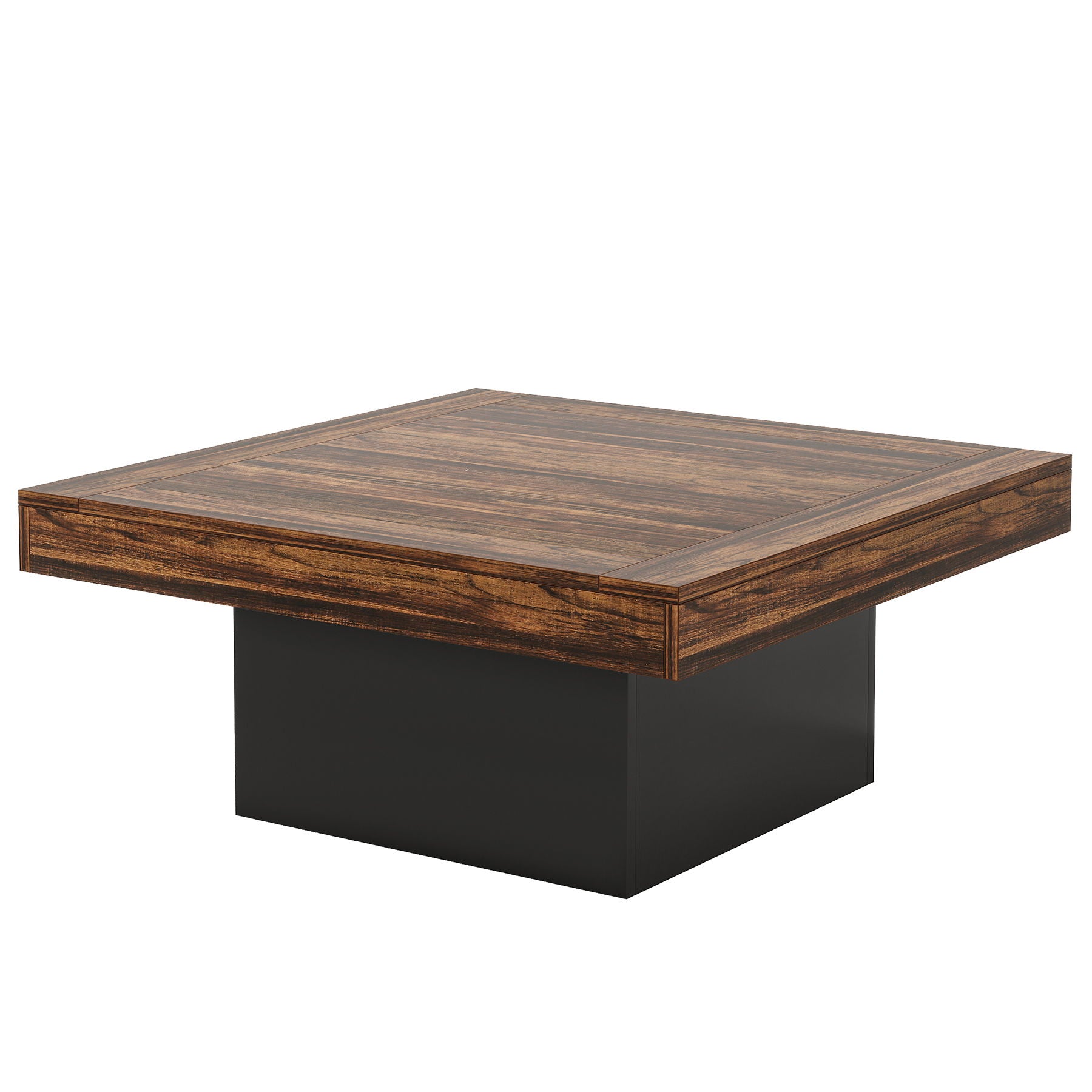 LED Coffee Table With Base, Center Table For Living Room - Rustic Brown