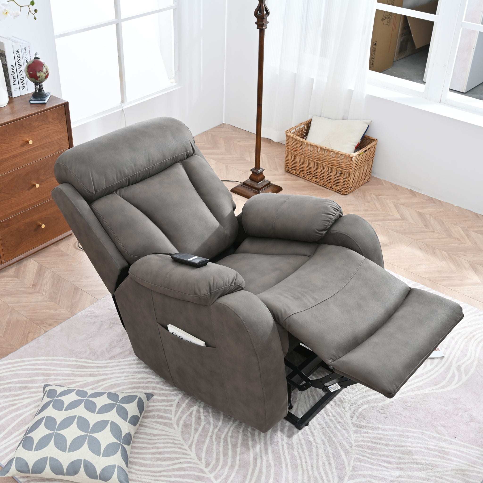 Lift Chair Recliner Power Remote Control Recliner Sofa Relax Soft Chair Anti - Skid Australia Cashmere Fabric Furniture Living Room - Dark Gray