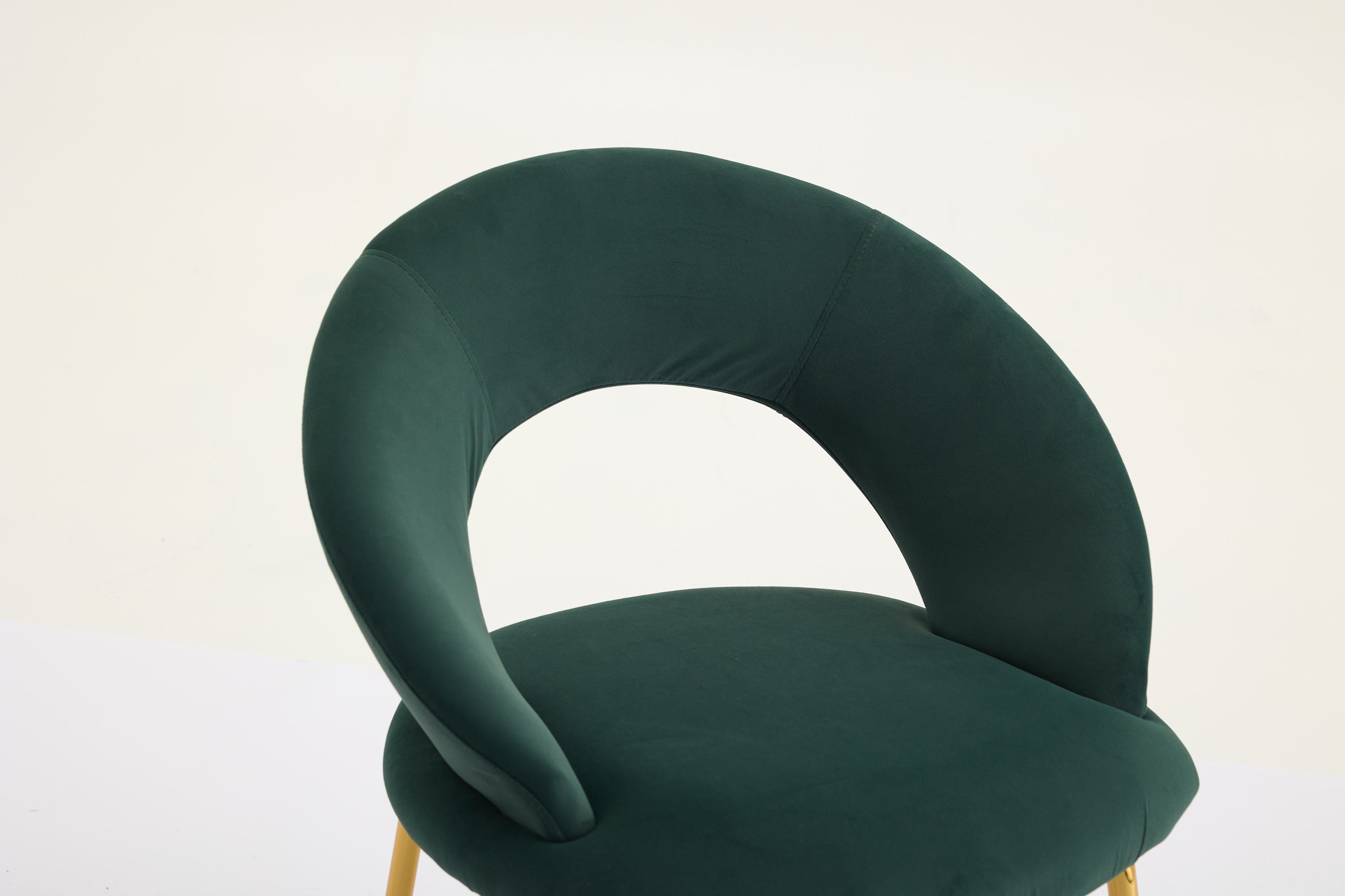 Velvet Fabric Dining Chair with Curved Backrest and Golden Metal Legs