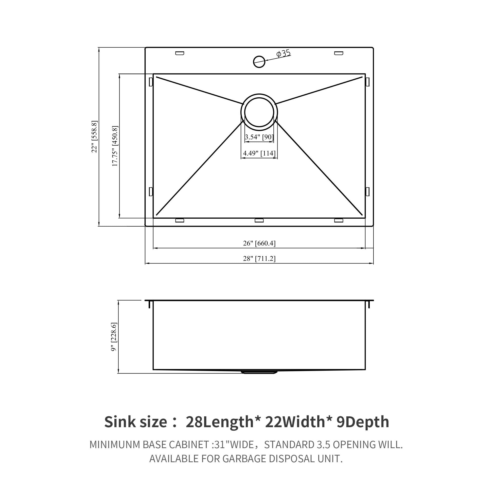Drop In Kitchen Sink, 16 Gauge Stainless Steel, Topmount
