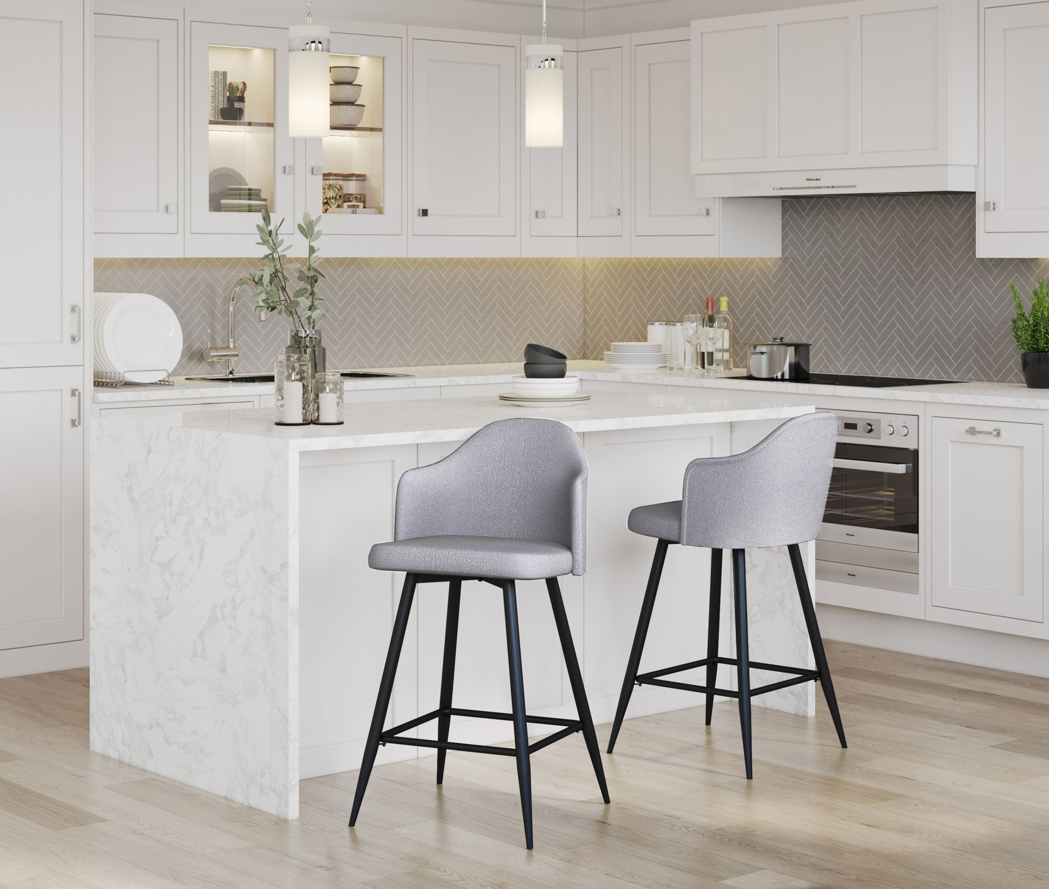 Ahoy - Contemporary Fixed Height Counter Stool With Square Footrest (Set of 2)