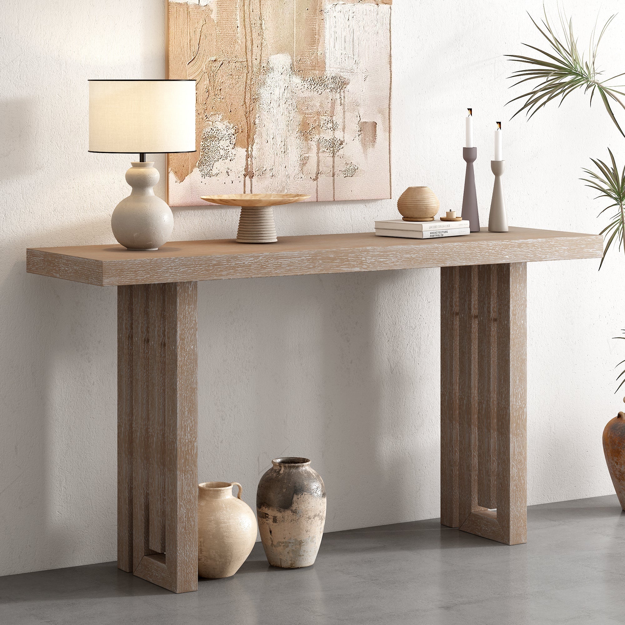 U_STYLE Uniquely Designed Oak Veneer Console Table