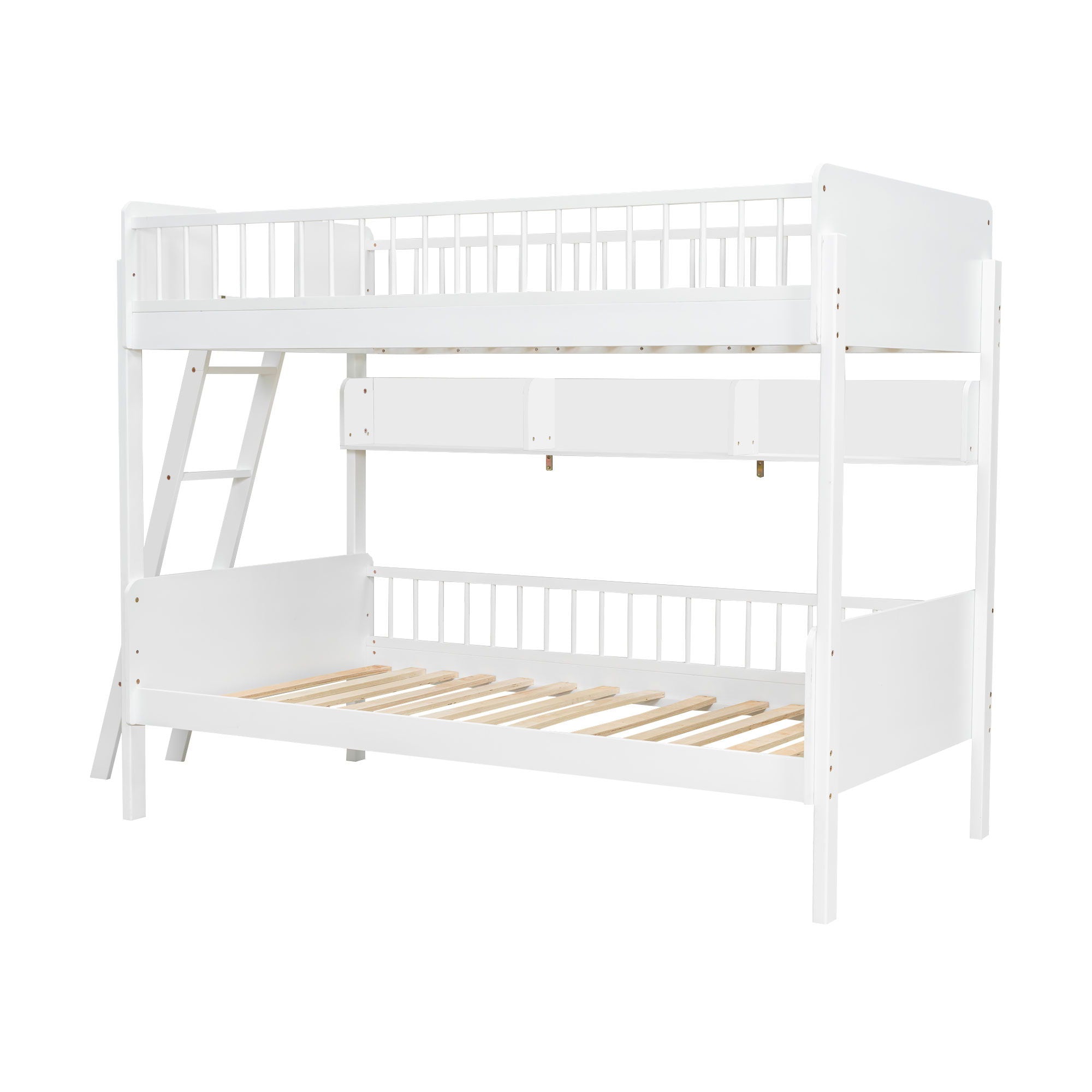 Bunk Bed With 3 Storage Shelves, Adjustable Ladder Left Or Right