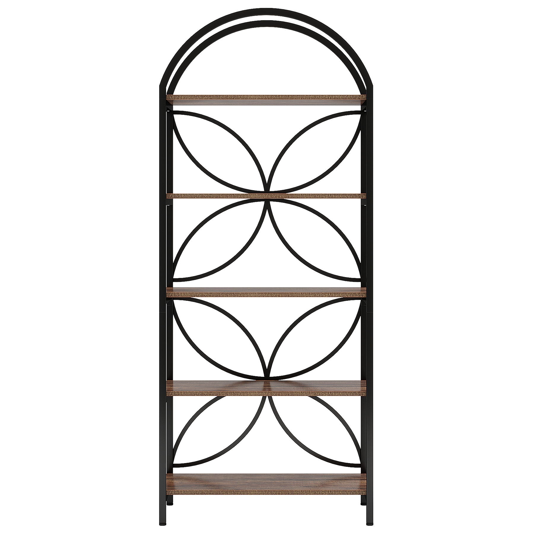 Tall 5 Tier Arched Bookshelf With Shelves For Living Room - Rustic Brown