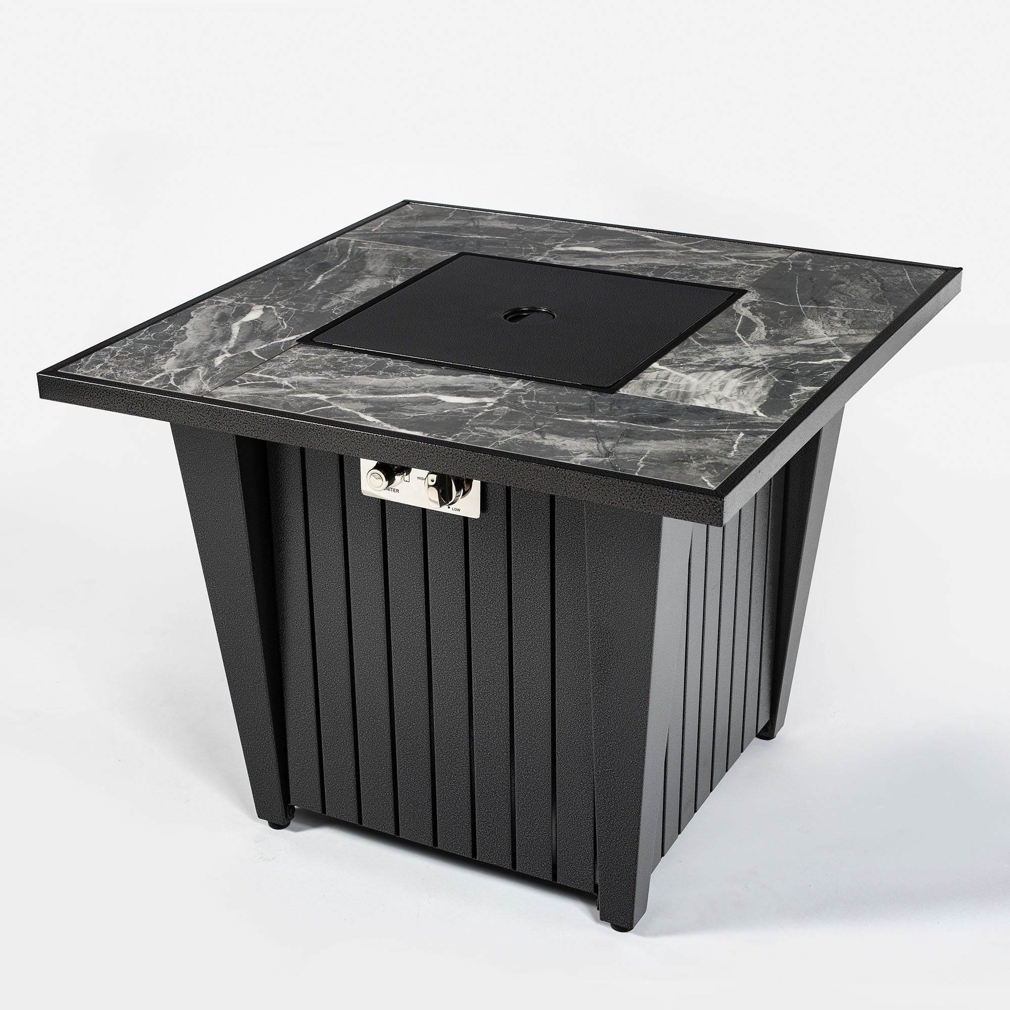 32inch Outdoor Square Propane Fire Pit Table with Blue Glass Beads, Rain Cover and Glass Wind Guard - Tuesday Morning - Fire Pits
