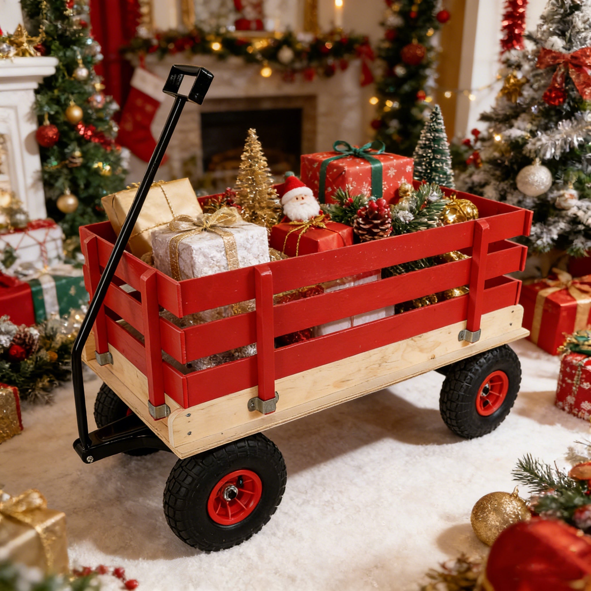 Children's and Garden Wooden Carriage with All-Terrain Inflatable Wheels