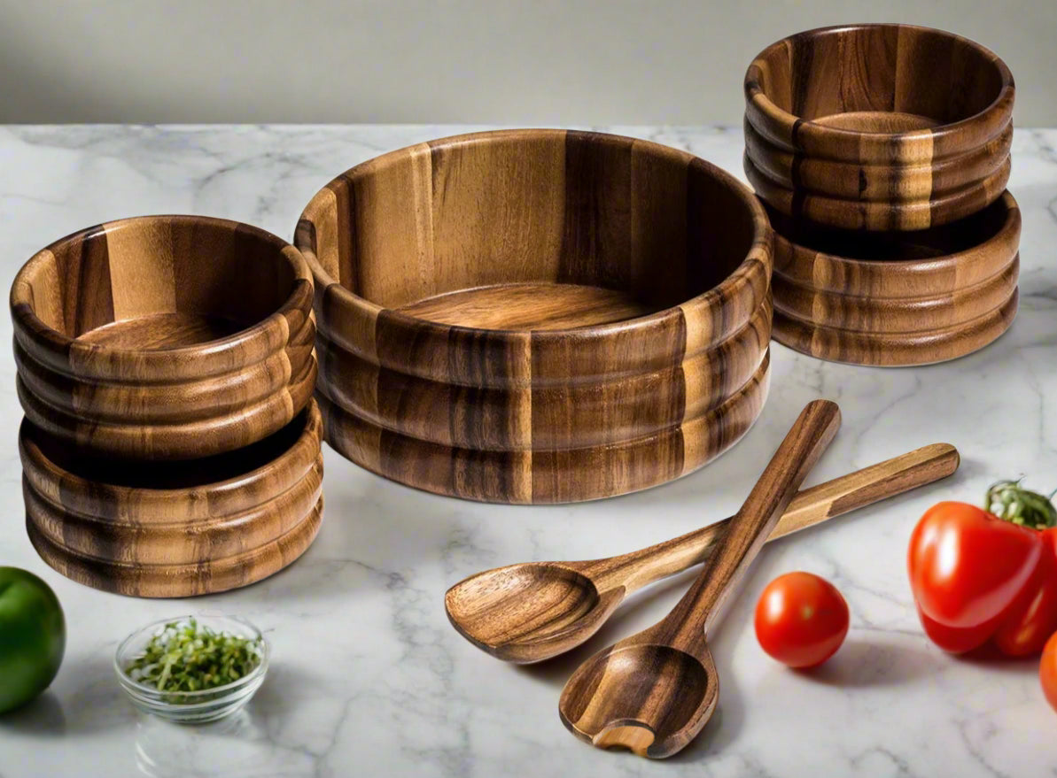 Large Salad Bowl with Servers and 4 Individuals