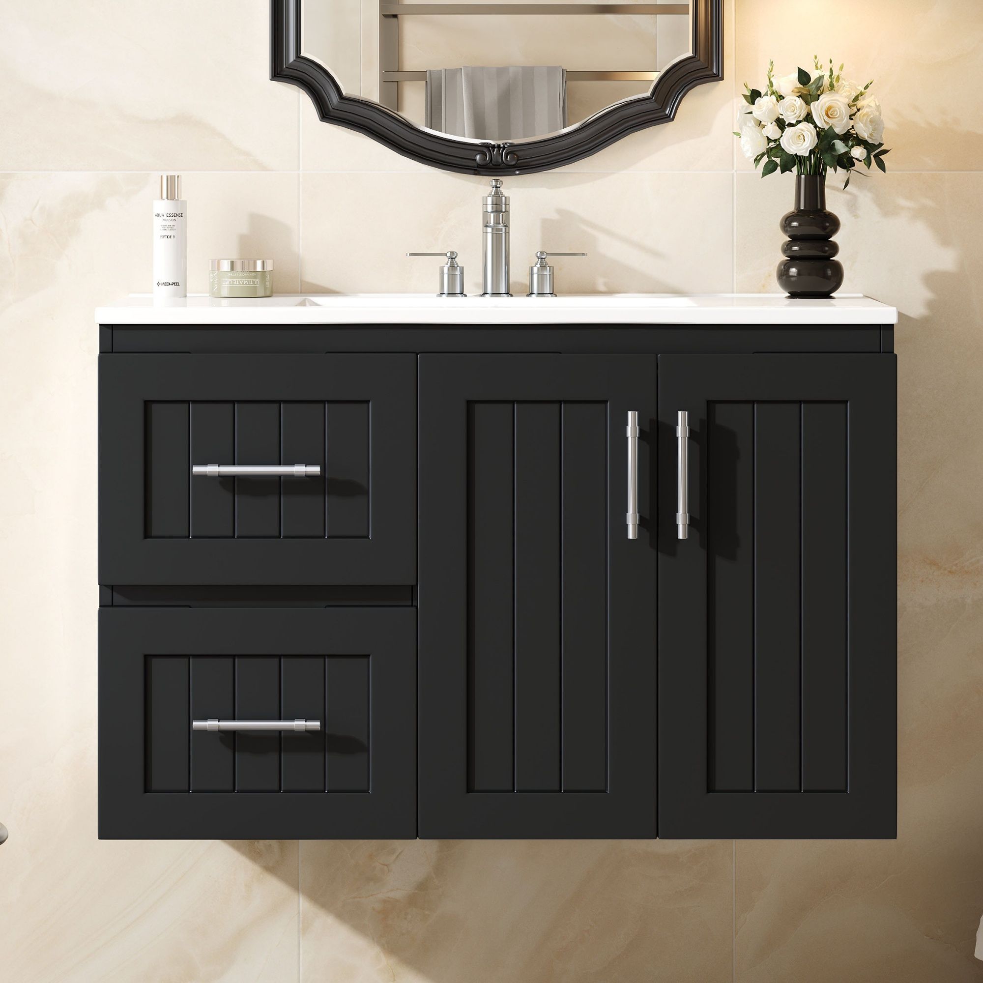 Wall Mounted Bathroom Vanity & Sink, 2 Drawers