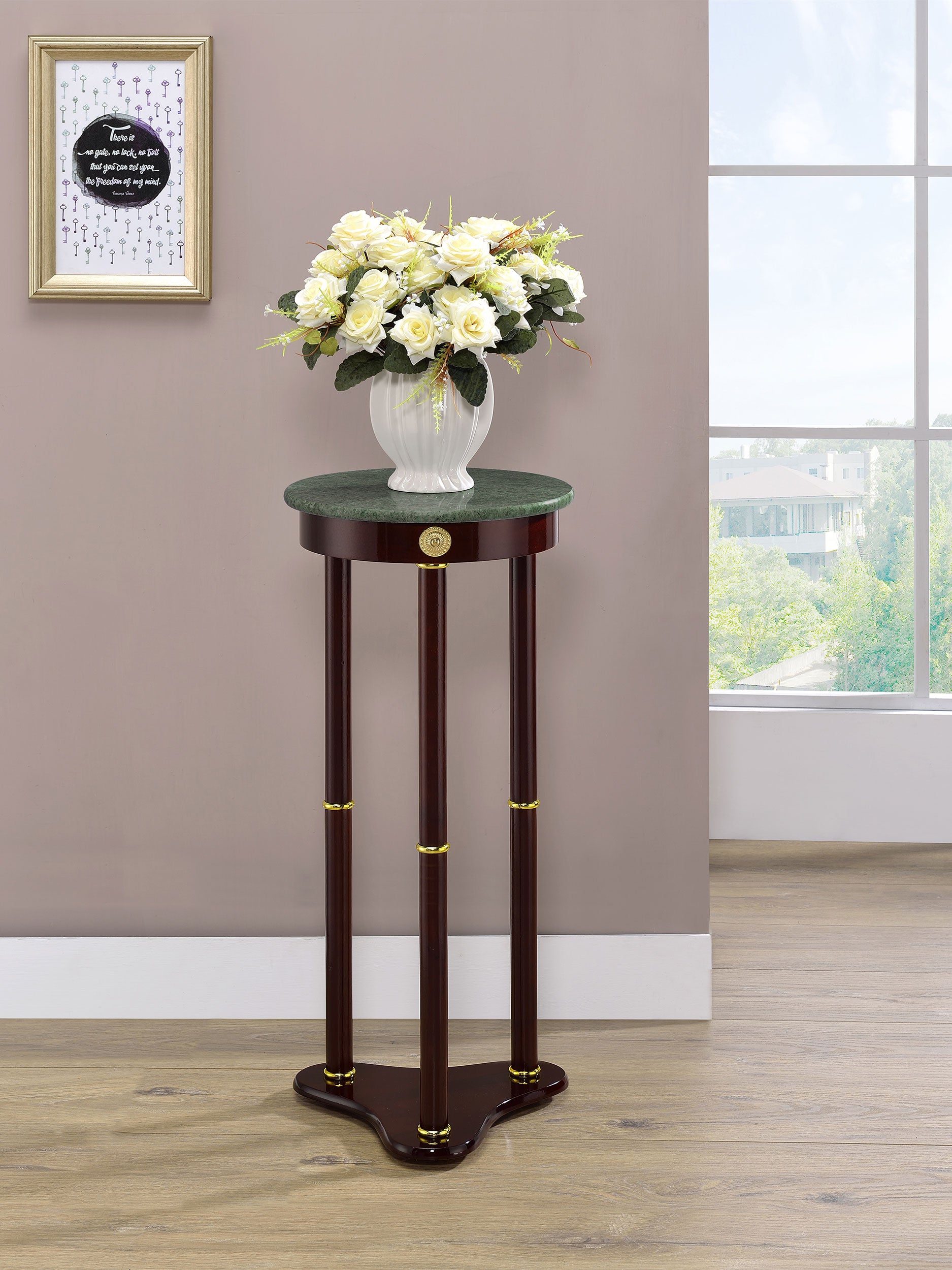 Edie Round Marble Top Plant Stand Merlot-CoasterEveryday