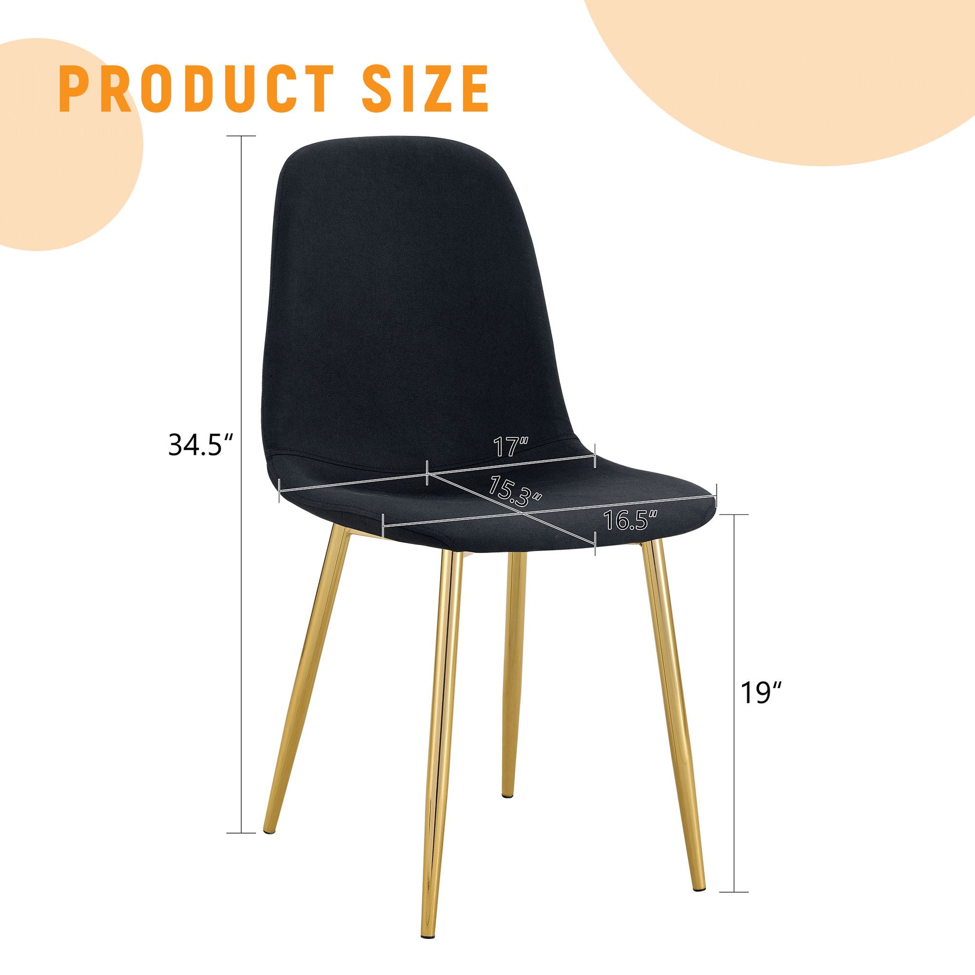 Luxury Simple Chair (Set of 4) Linen Cotton High Resilience Dining Chair With Metal en Legs - Black / Gold - Best Buy Furniture