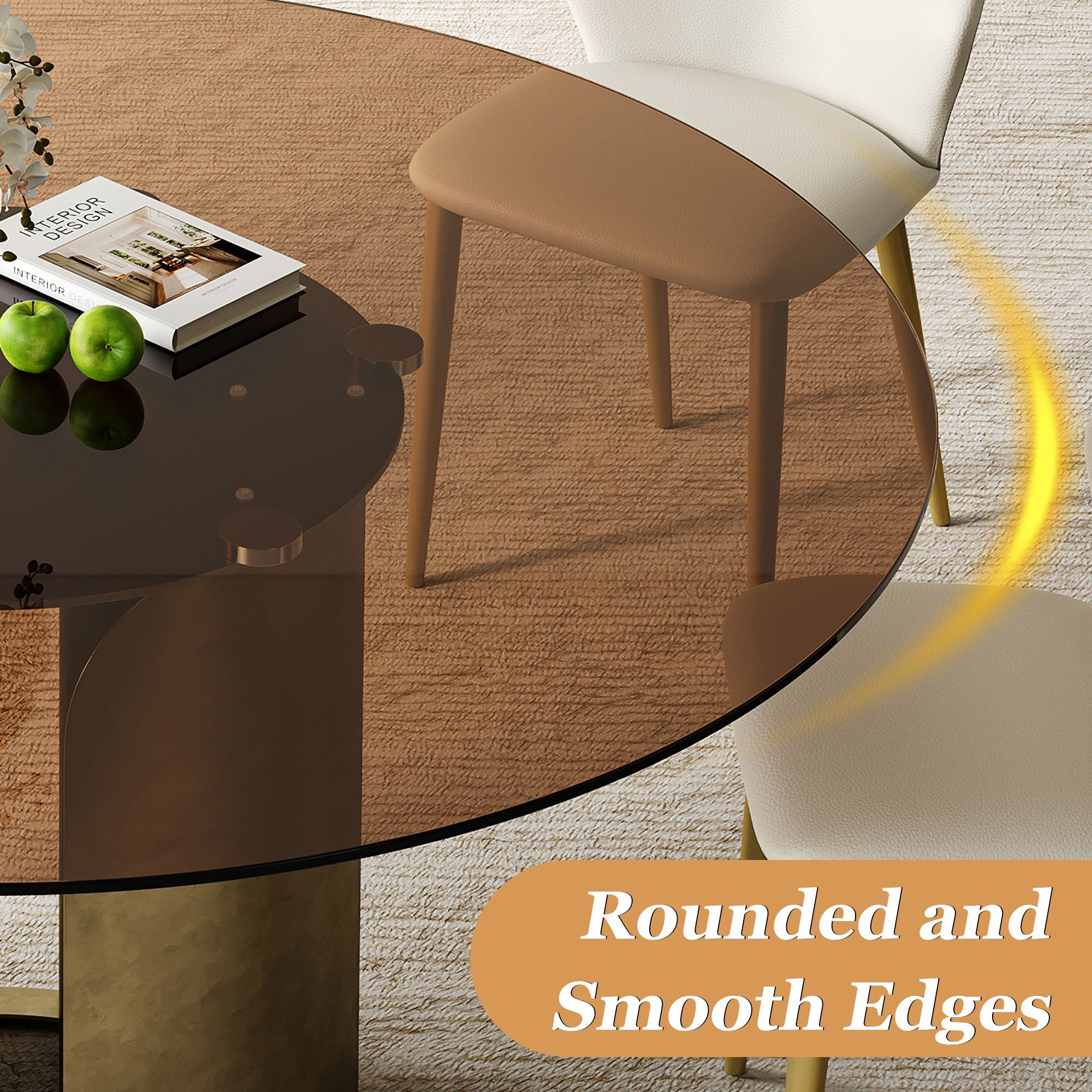 Modern Round Dining Table Set With Glass Top And Steel Legs