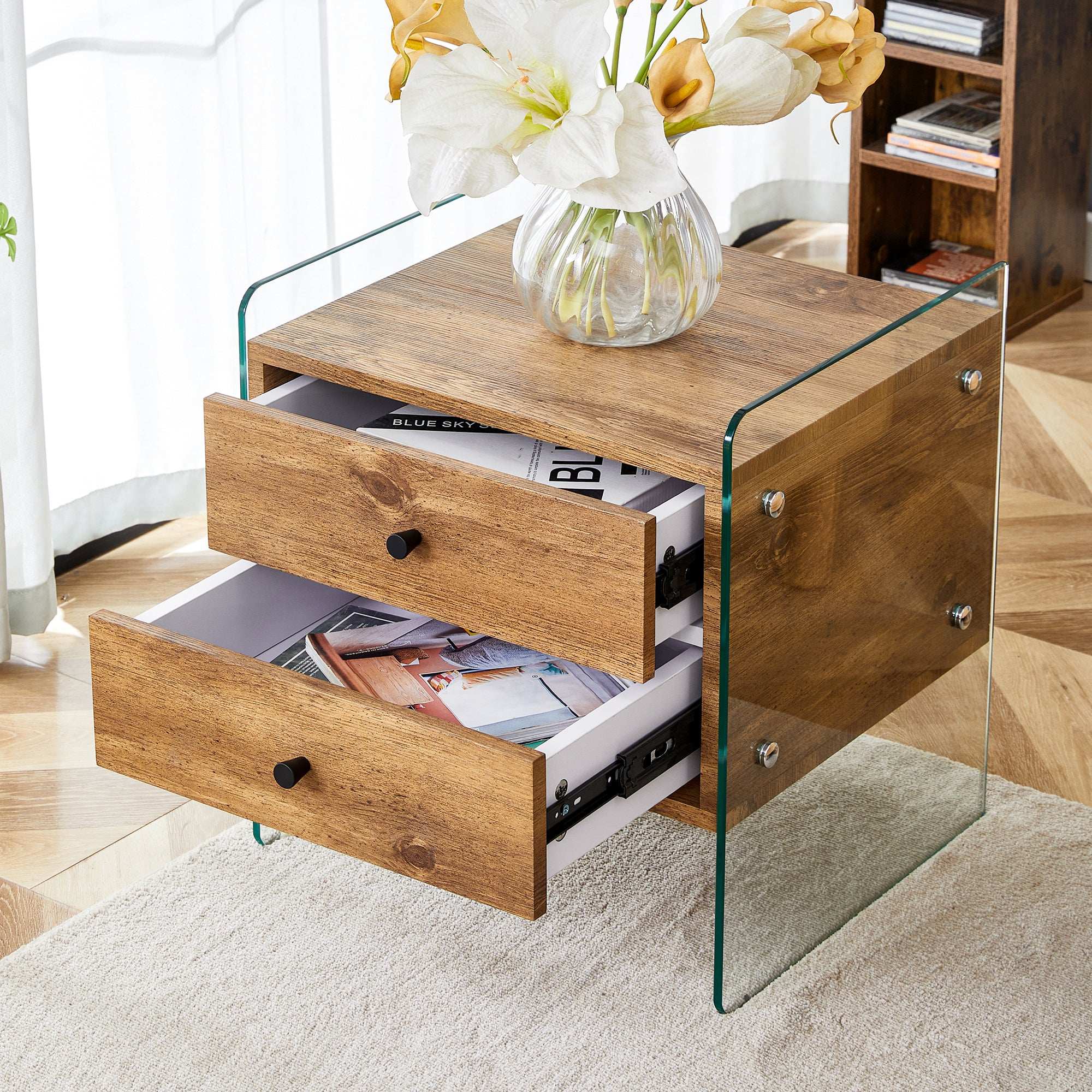 Modern Double-Drawer Nightstand.