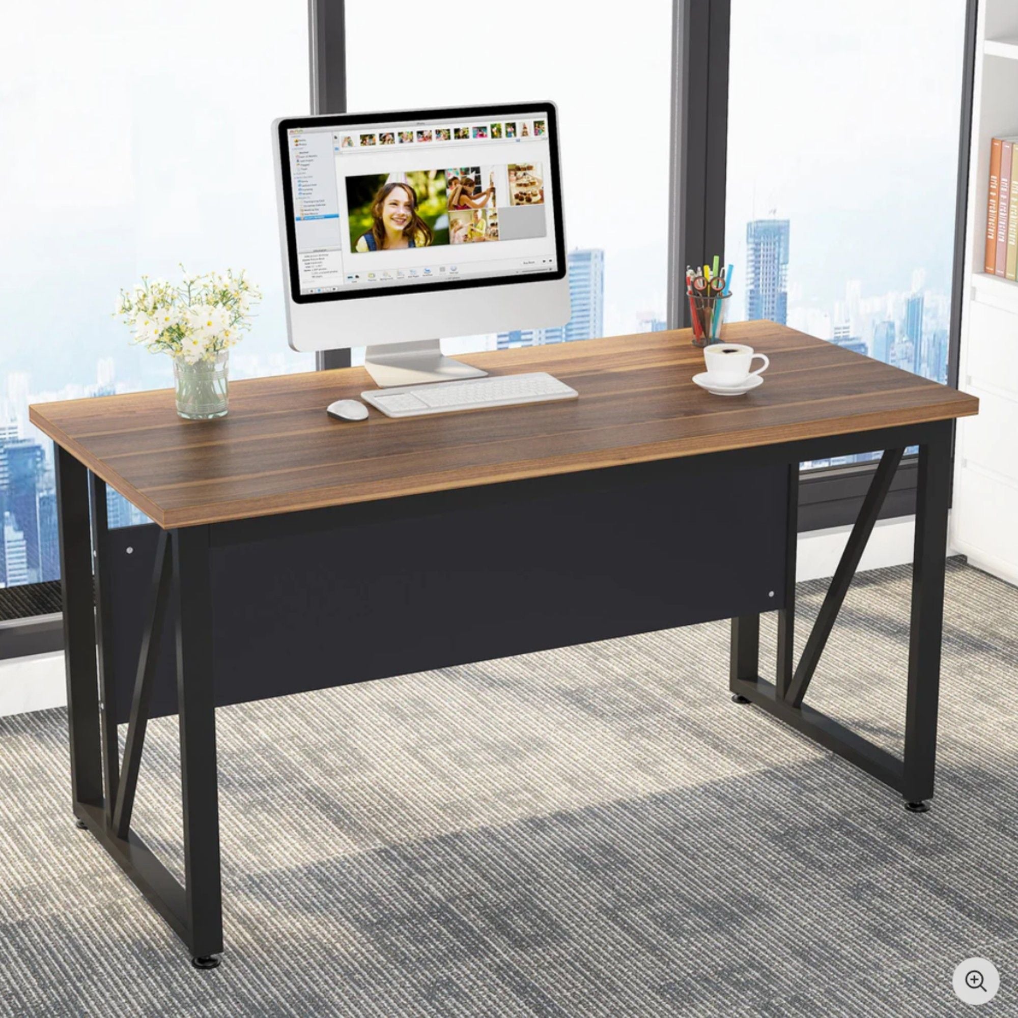 L-Shaped Executive Desk With Mobile File Cabinet, Large Home Office Workstation With Drawers And Shelves - Brown / Black
