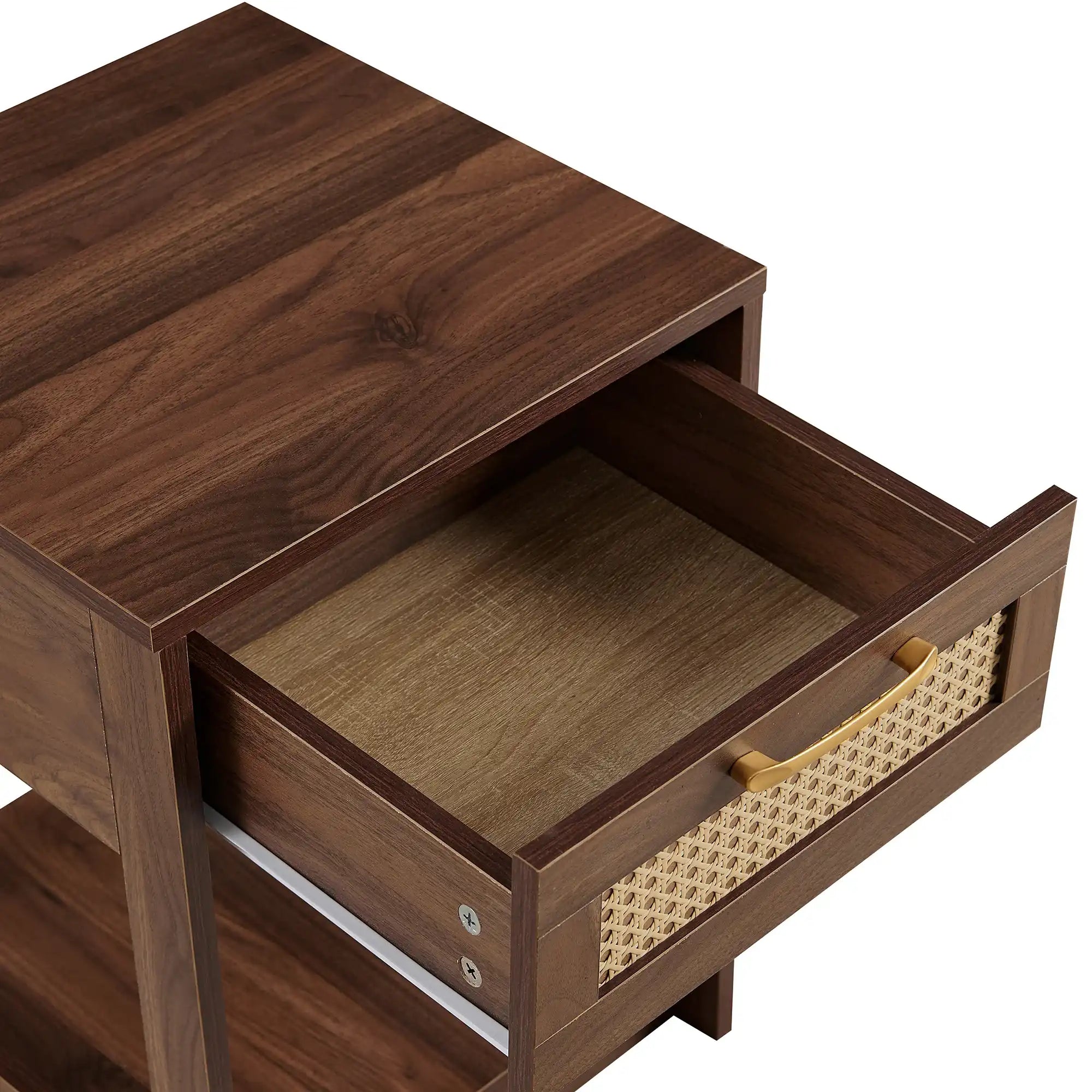Modern Walnut Rattan Nightstand with Drawer - Best Buy Furniture