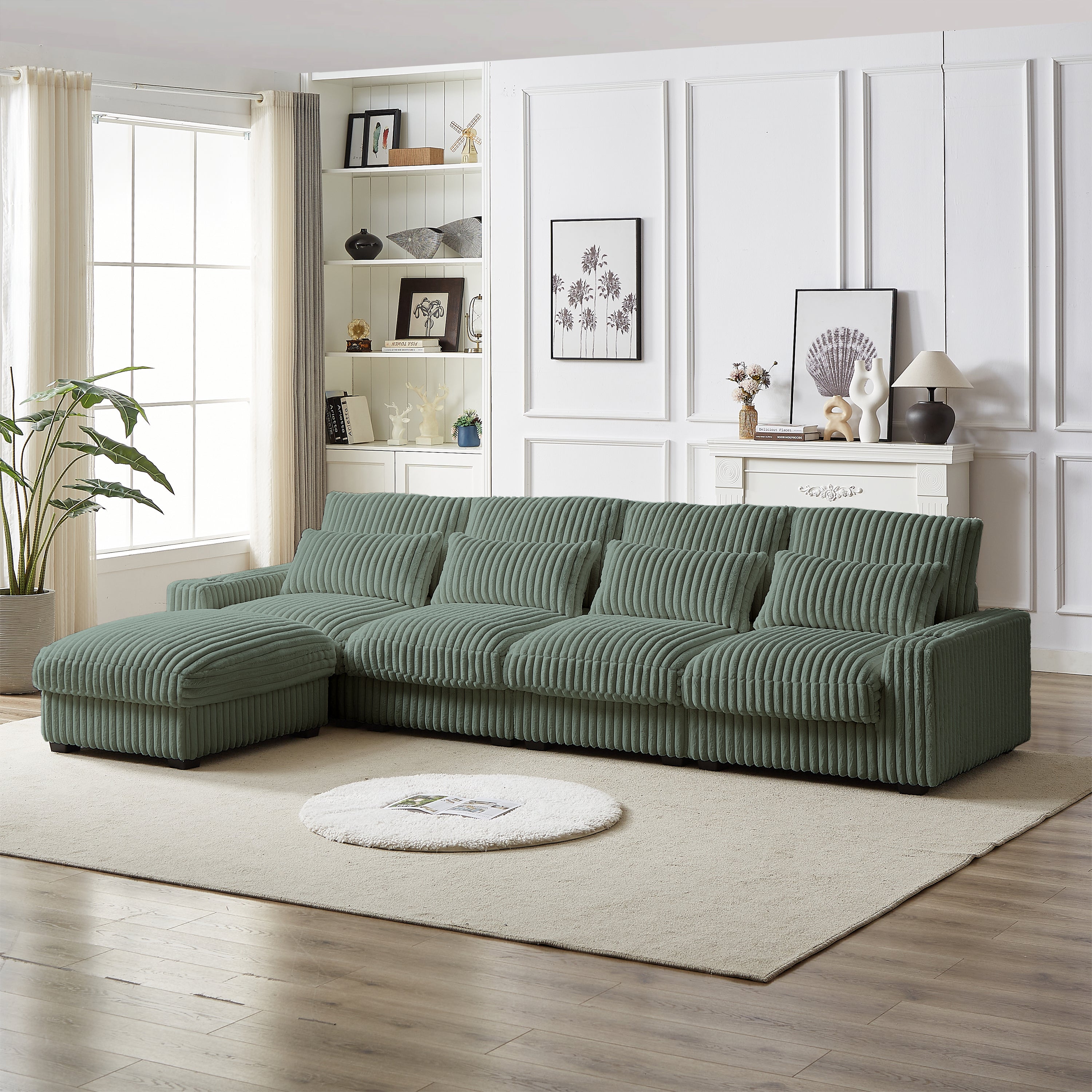 126-Inch Corduroy With Cup Holder Super Large L-Shaped Sofa