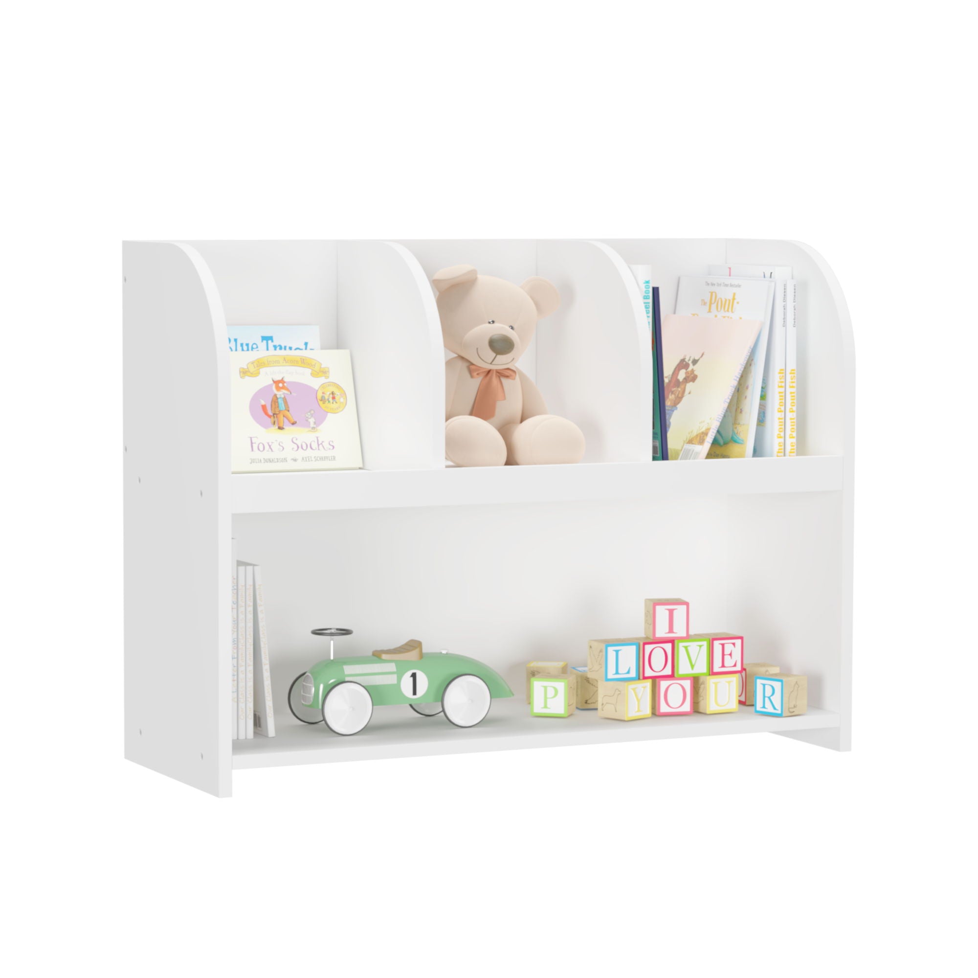 Bookcase With 4 Compartments, Storage Shelf For Toys And Books - White
